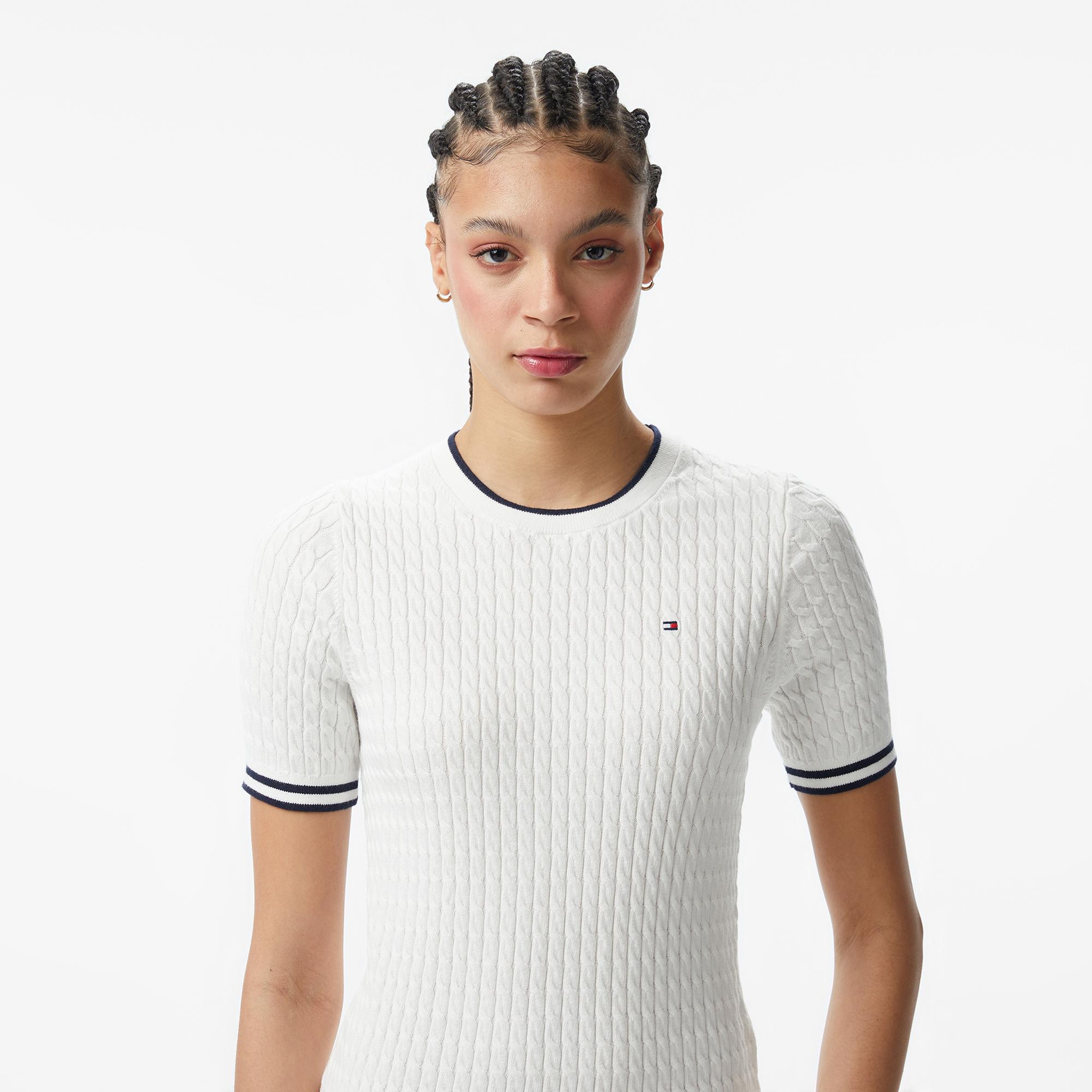 Tommy Hilfiger Cable Fine Kadın Beyaz Triko