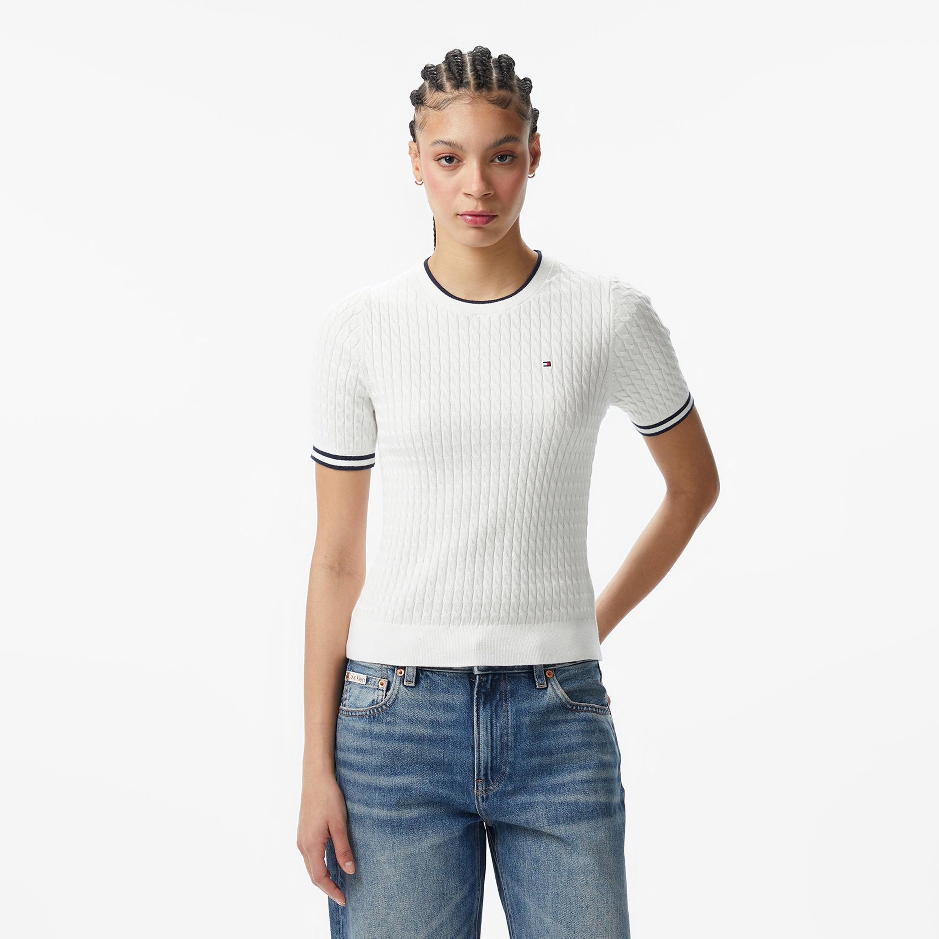 Tommy Hilfiger Cable Fine Kadın Beyaz Triko