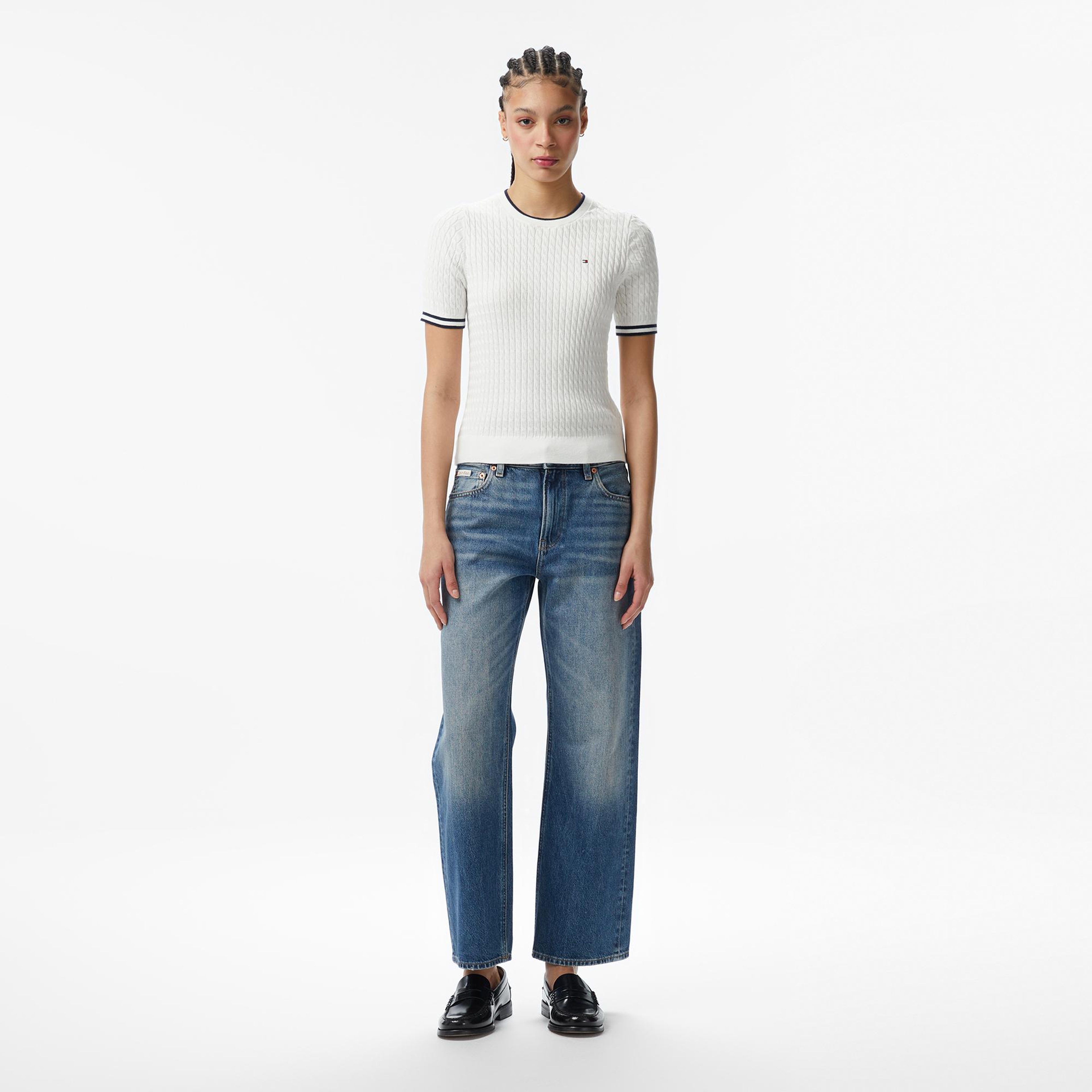 Tommy Hilfiger Cable Fine Kadın Beyaz Triko