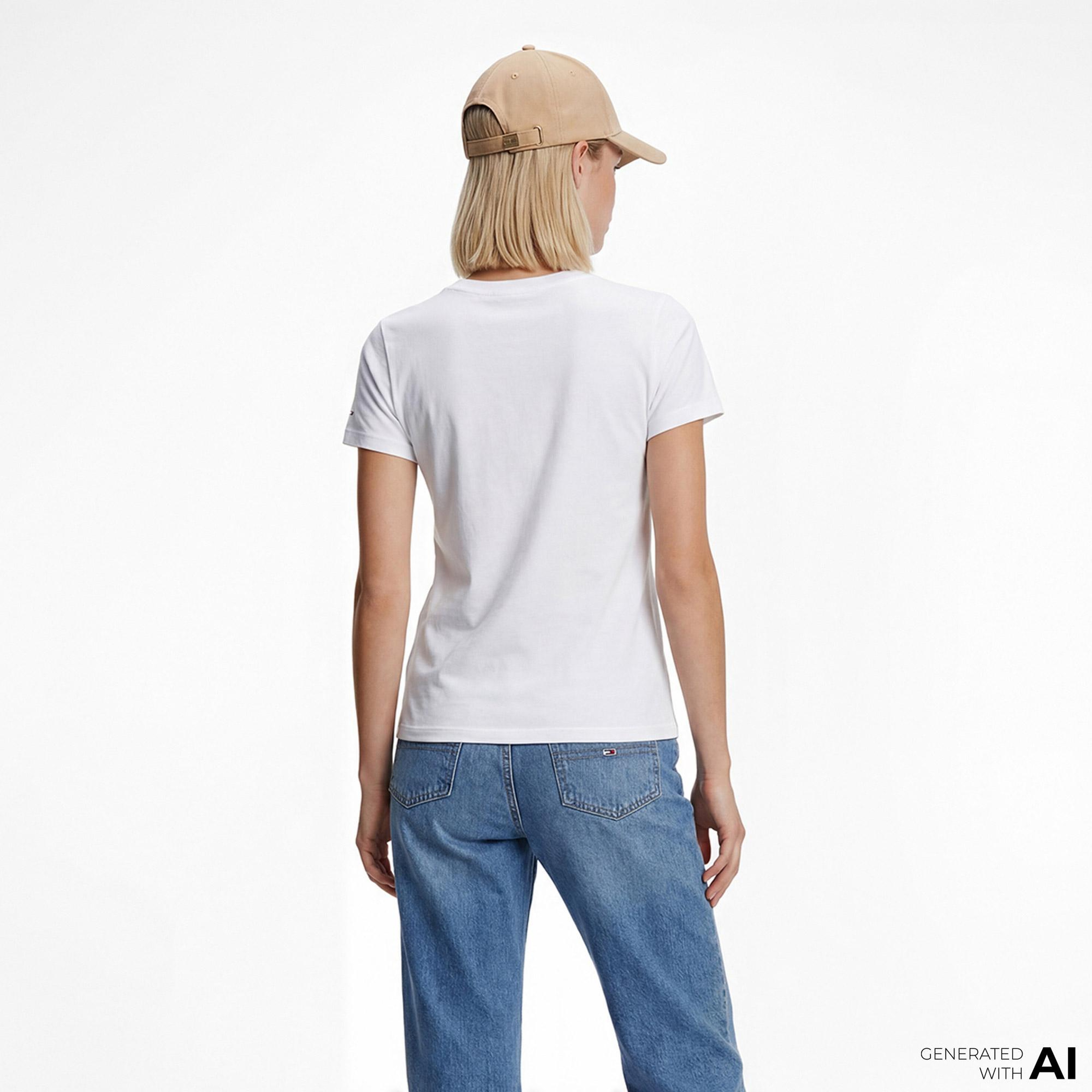 Tommy Hilfiger Flag Kadın Beyaz T-Shirt