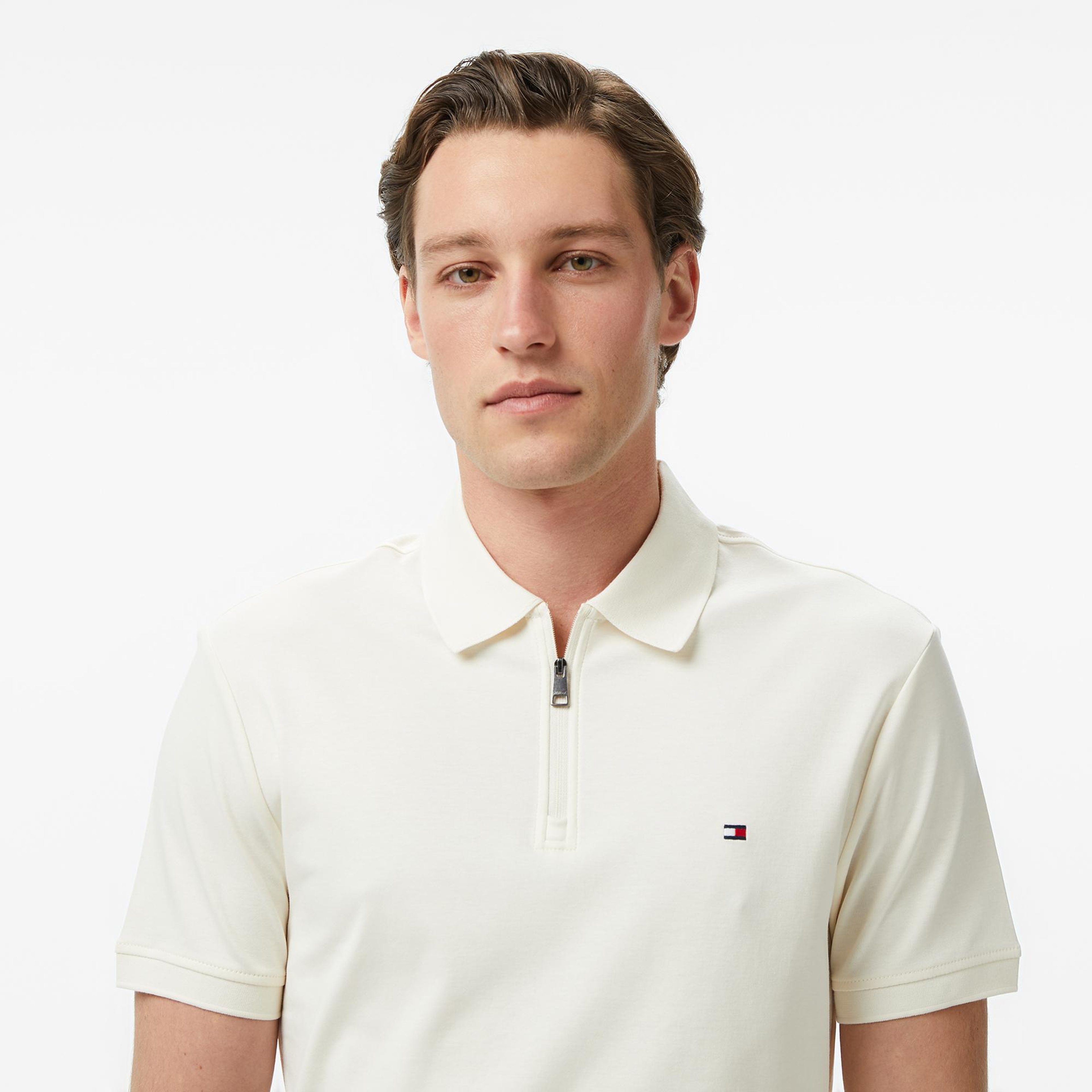 Tommy Hilfiger Elevated Essentials Erkek Krem Rengi Polo Yaka T-Shirt