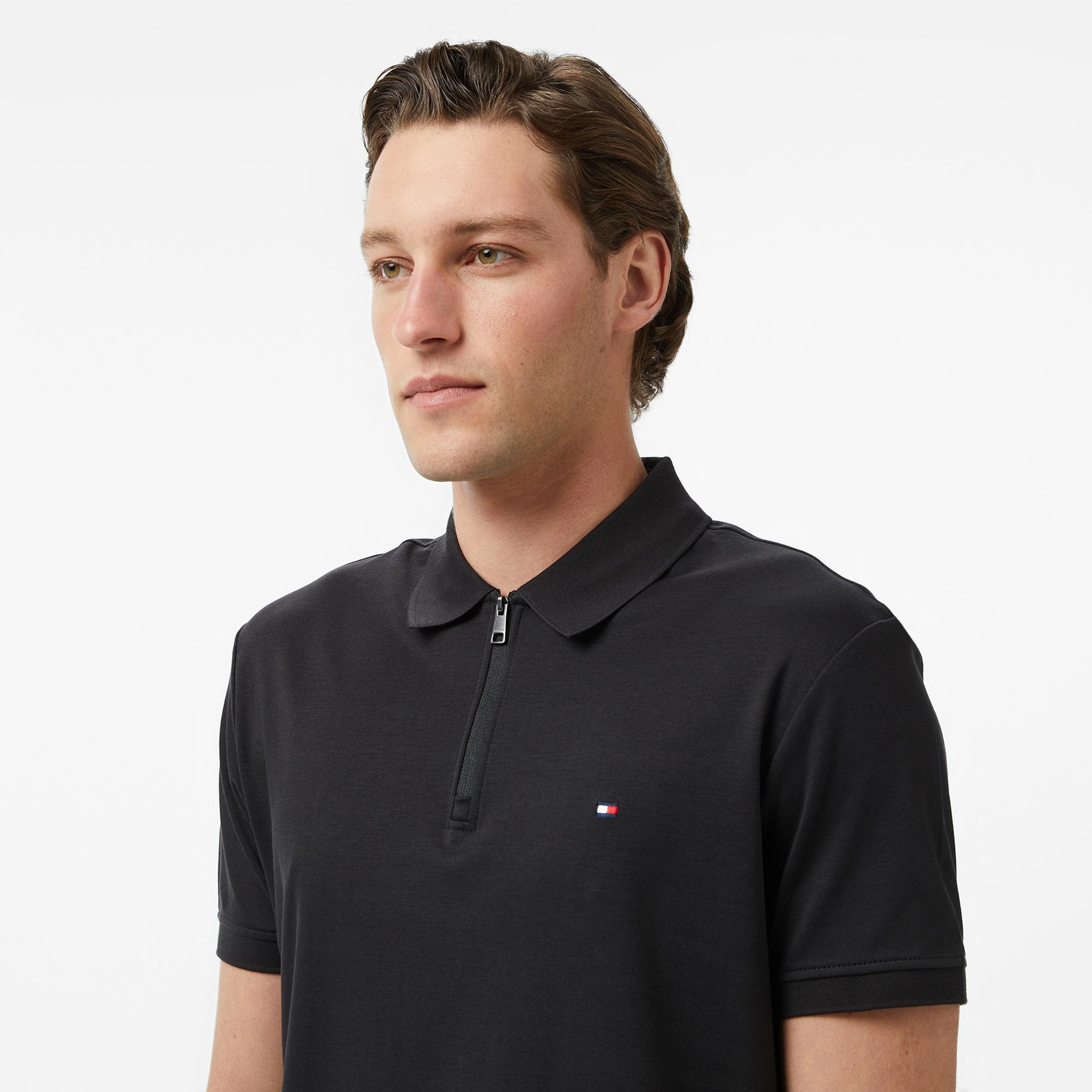 Tommy Hilfiger Elevated Essentials Erkek Siyah Polo Yaka T-Shirt