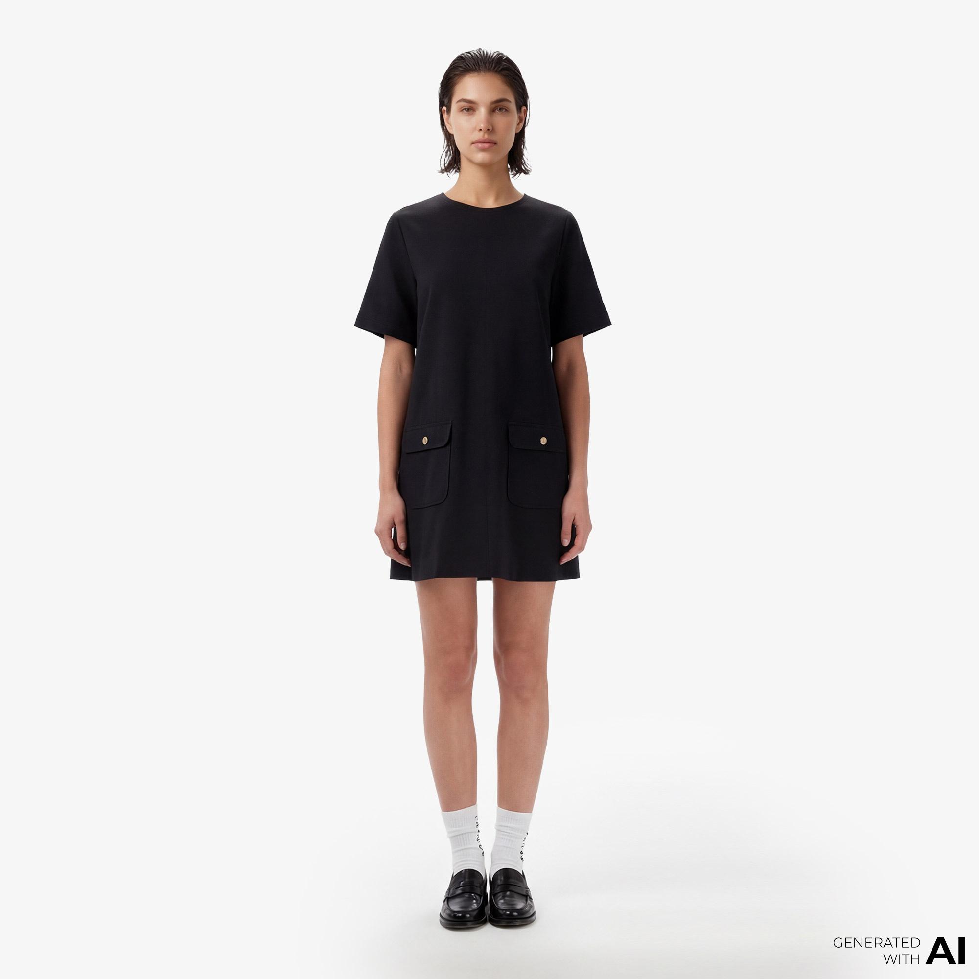 Tommy Hilfiger Gold Button Kadın Siyah Elbise