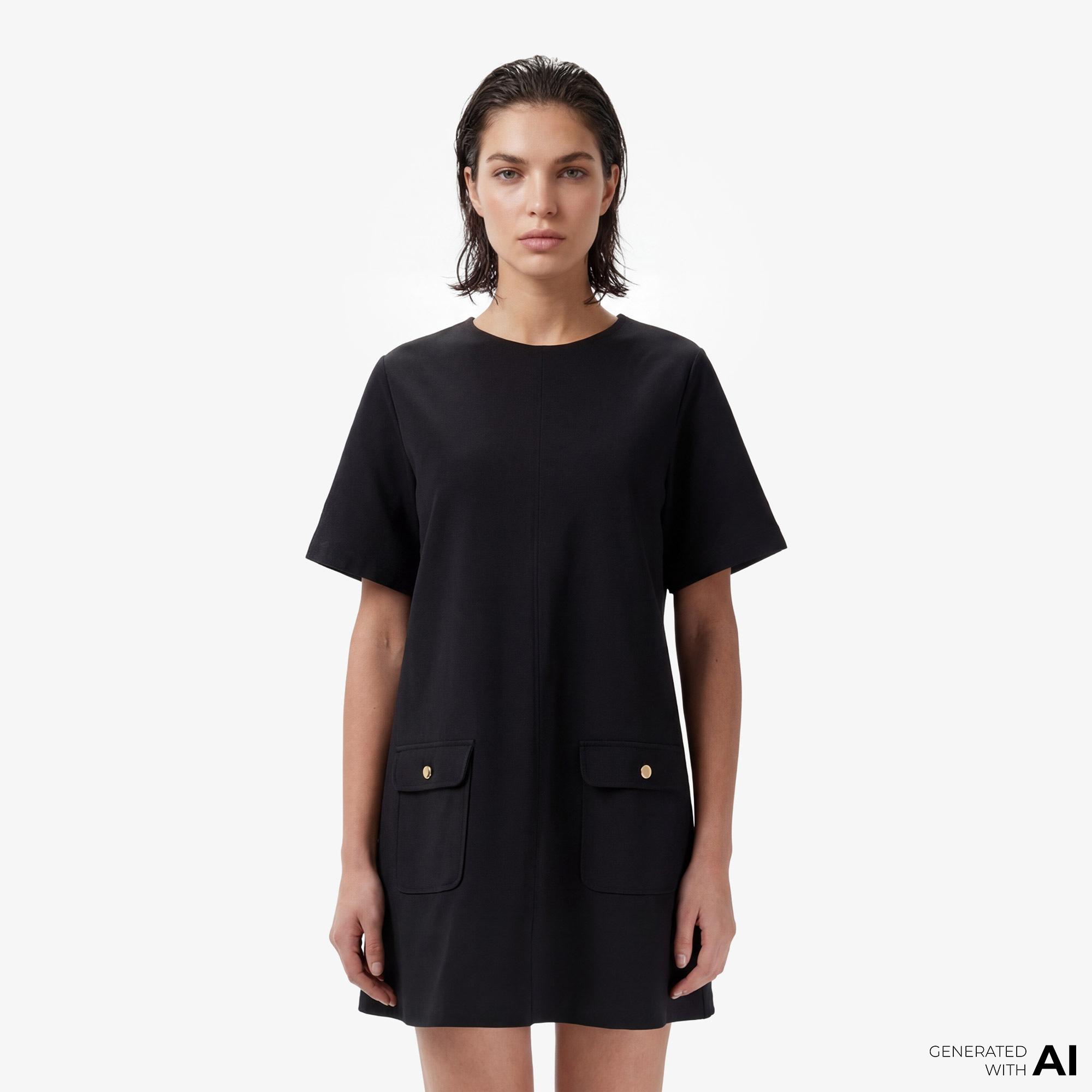 Tommy Hilfiger Gold Button Kadın Siyah Elbise