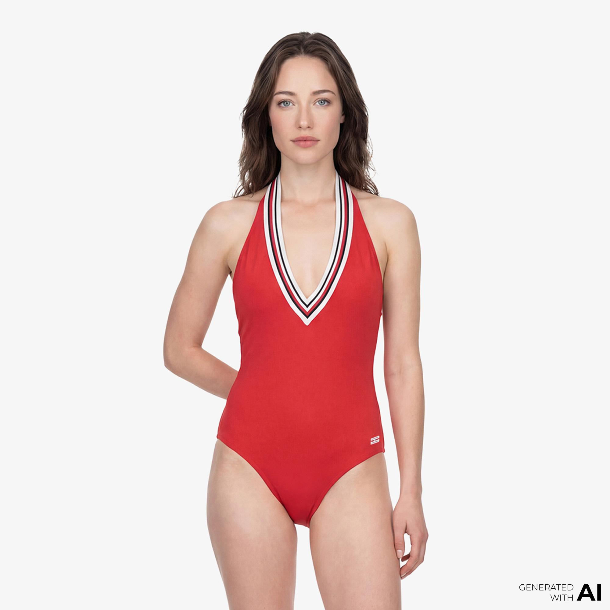 Tommy Hilfiger Global Stripe Kadın Kırmızı Mayo