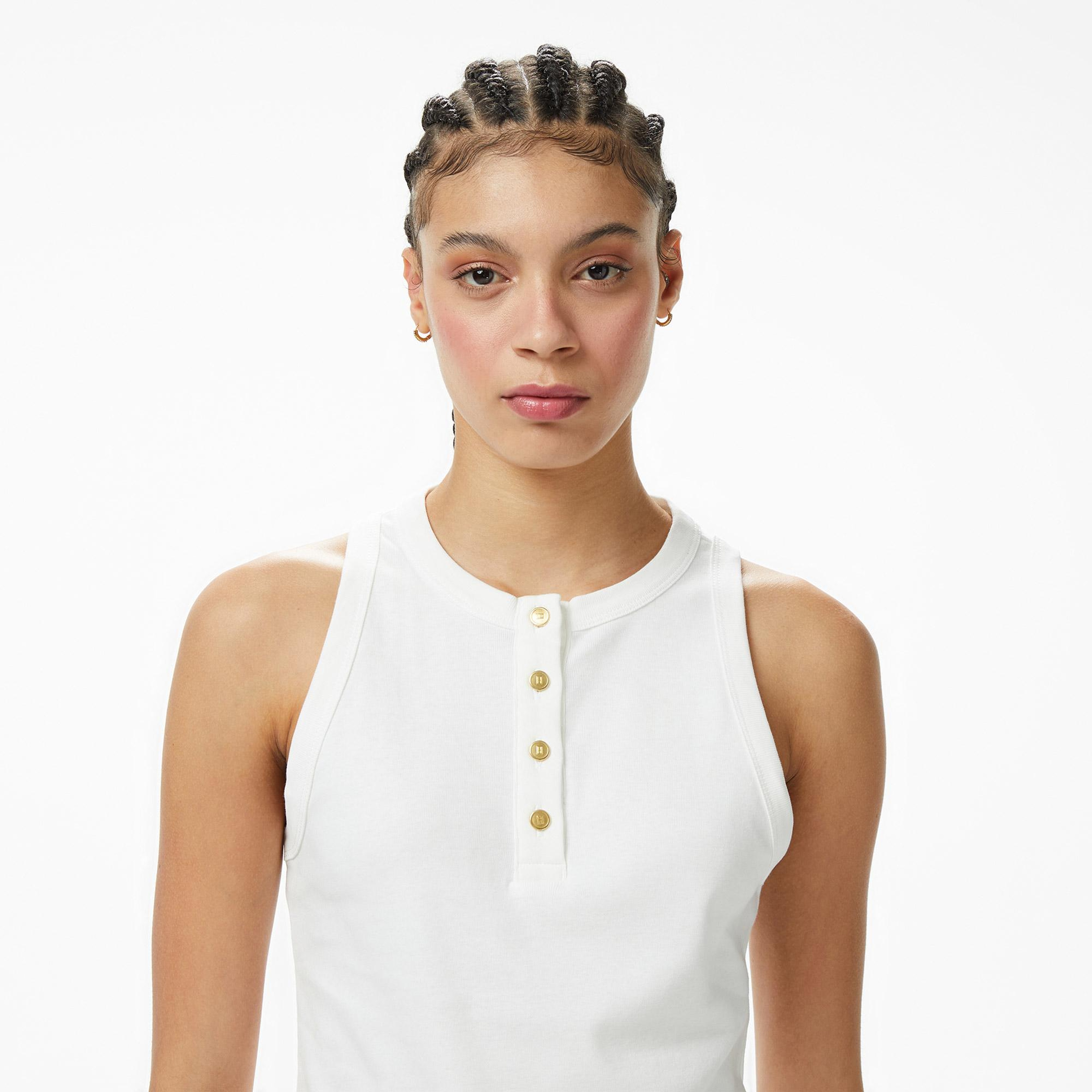 Tommy Hilfiger Gold Button Kadın Beyaz T-Shirt