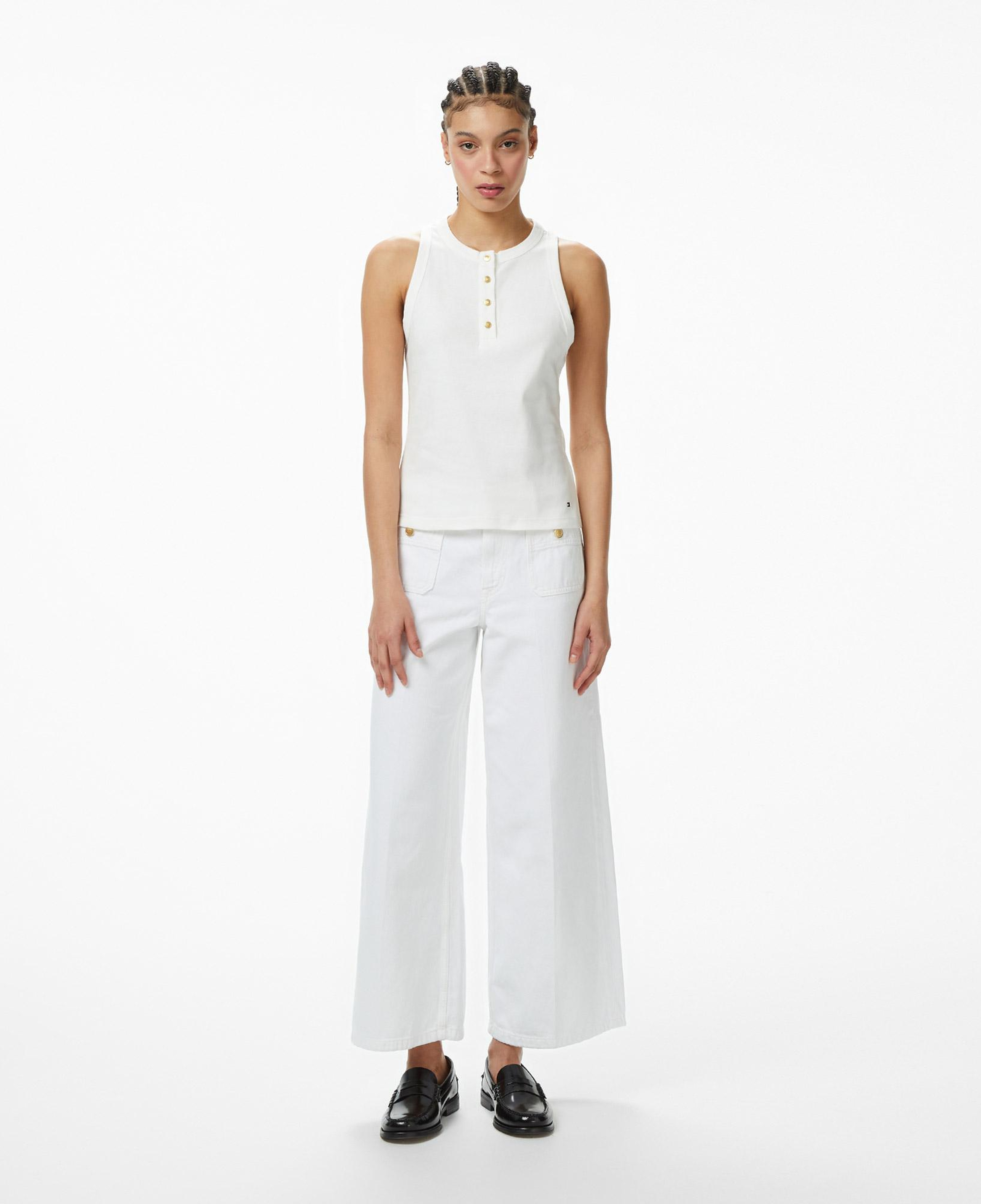 Tommy Hilfiger Gold Button Kadın Beyaz T-Shirt