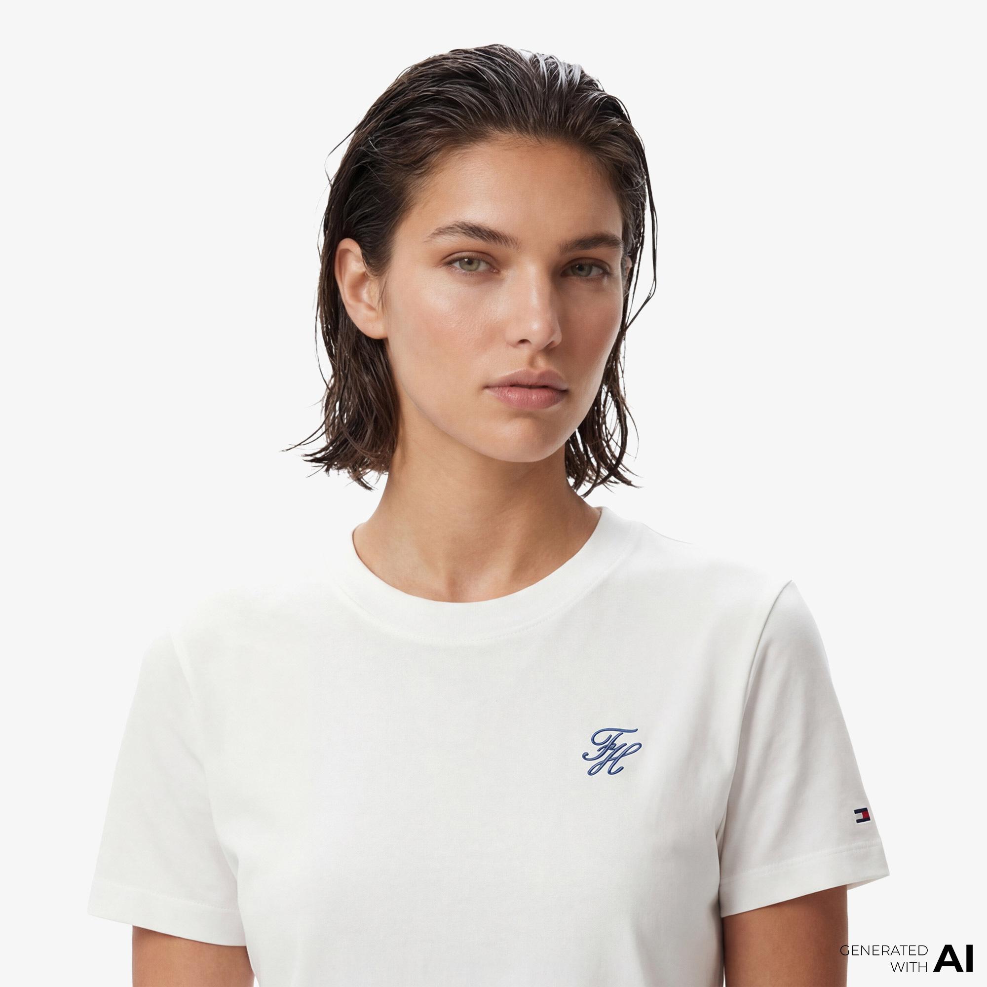 Tommy Hilfiger Script Kadın Beyaz T-Shirt