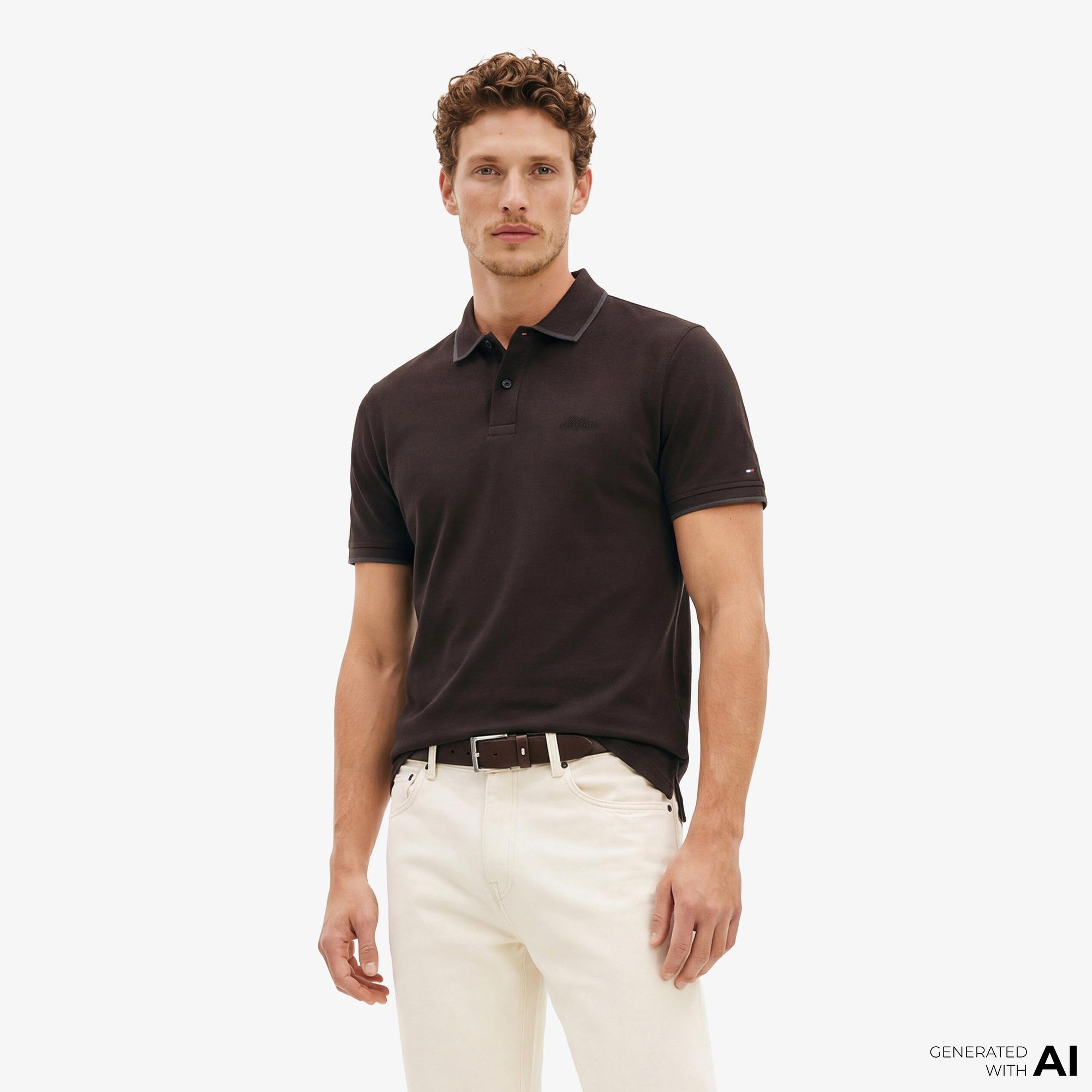 Tommy Hilfiger Seasonal Fabric Erkek Siyah Polo Yaka T-Shirt
