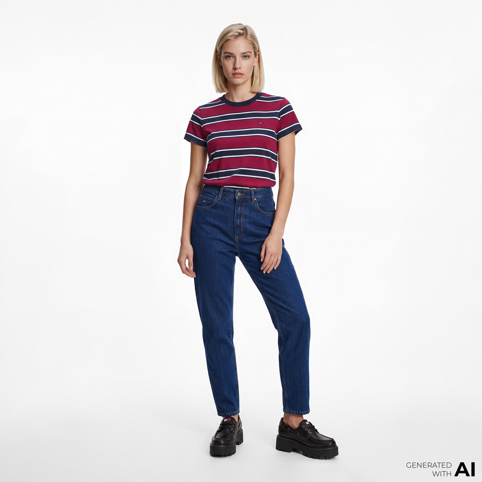 Tommy Hilfiger Denim Essentials Kadın Bordo T-Shirt