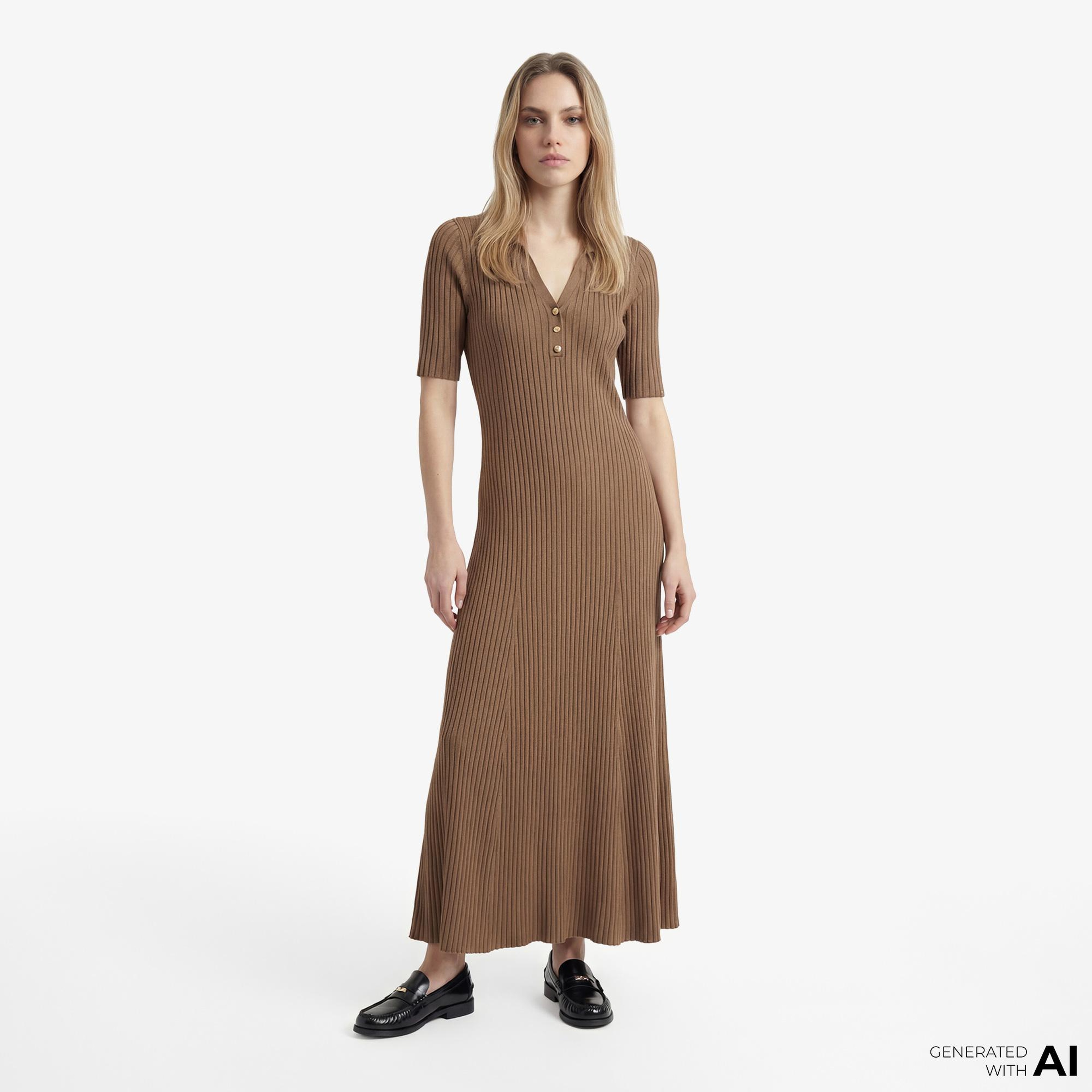 Tommy Hilfiger RayonRib Kadın Haki Elbise