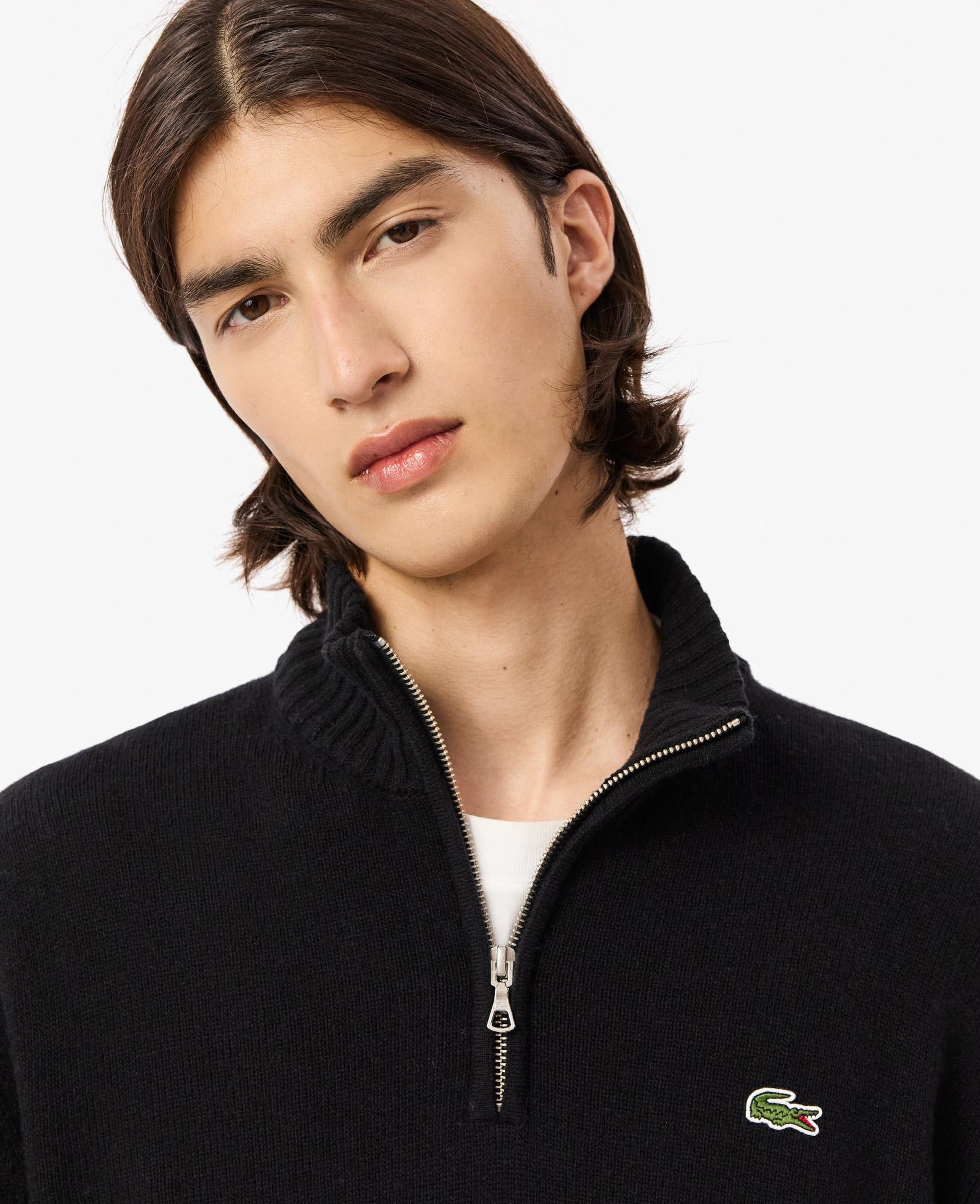 Lacoste Erkek Classic Fit Yarım Fermuarlı Yün Siyah Kazak