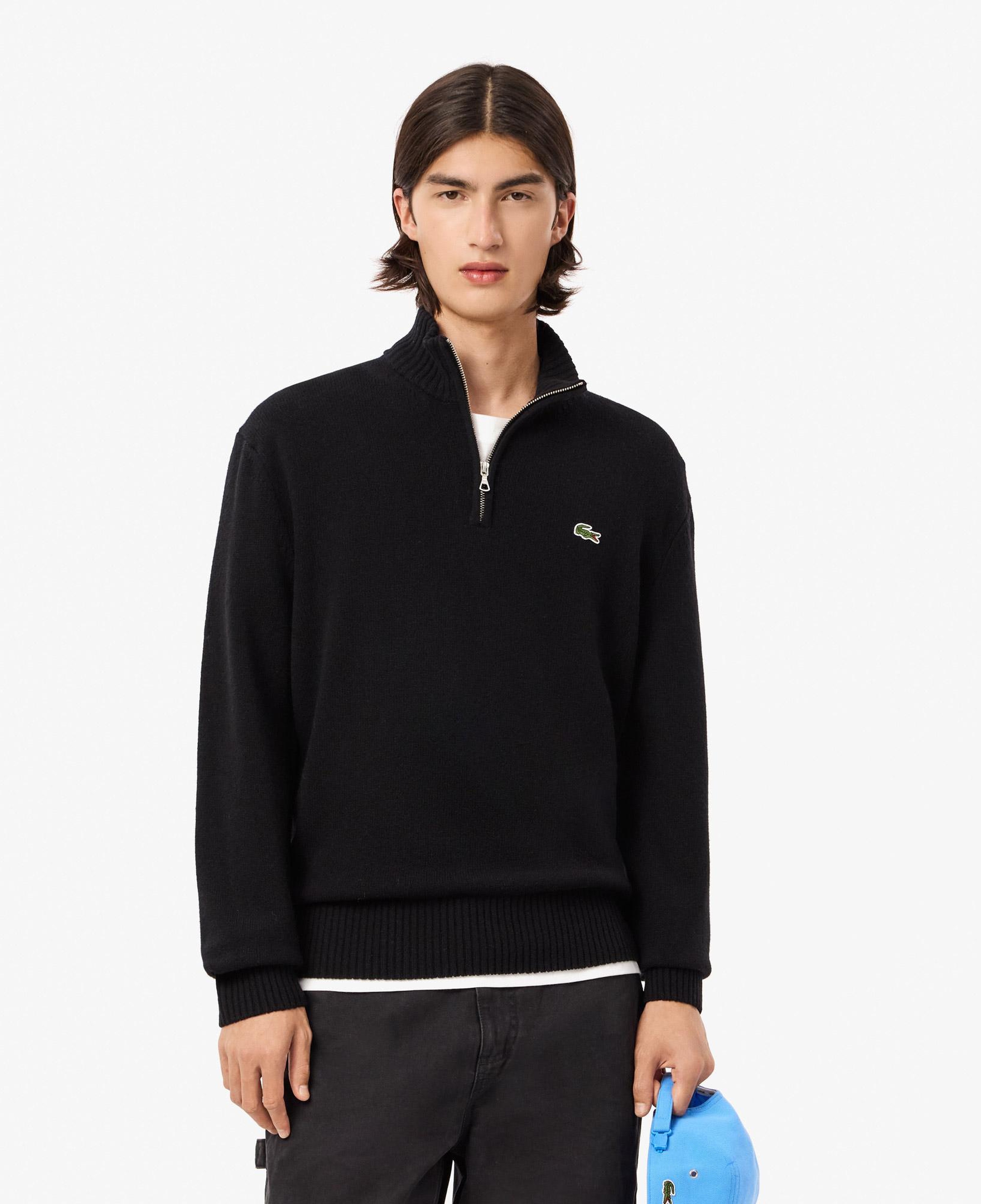 Lacoste Erkek Classic Fit Yarım Fermuarlı Yün Siyah Kazak