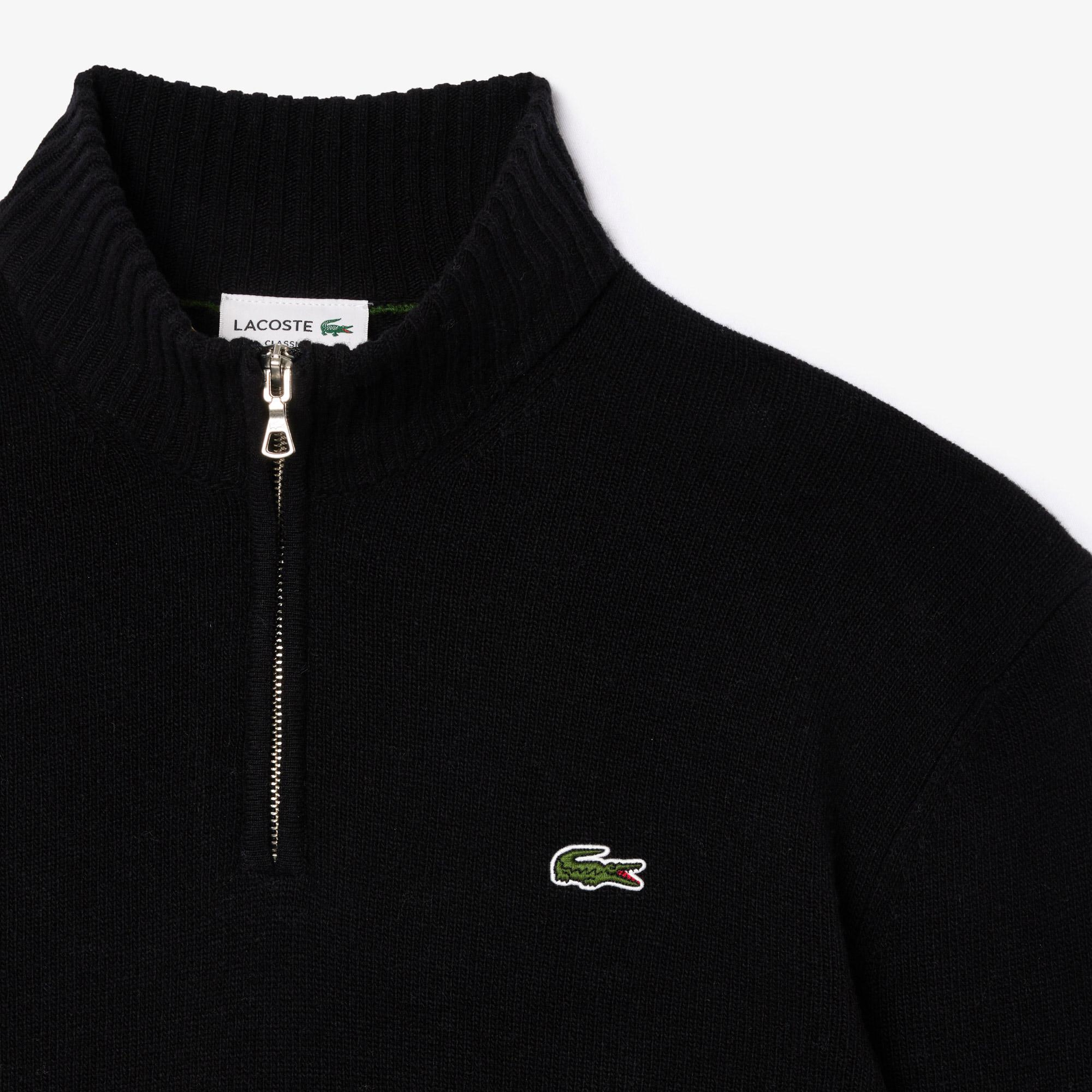 Lacoste Erkek Classic Fit Yarım Fermuarlı Yün Siyah Kazak