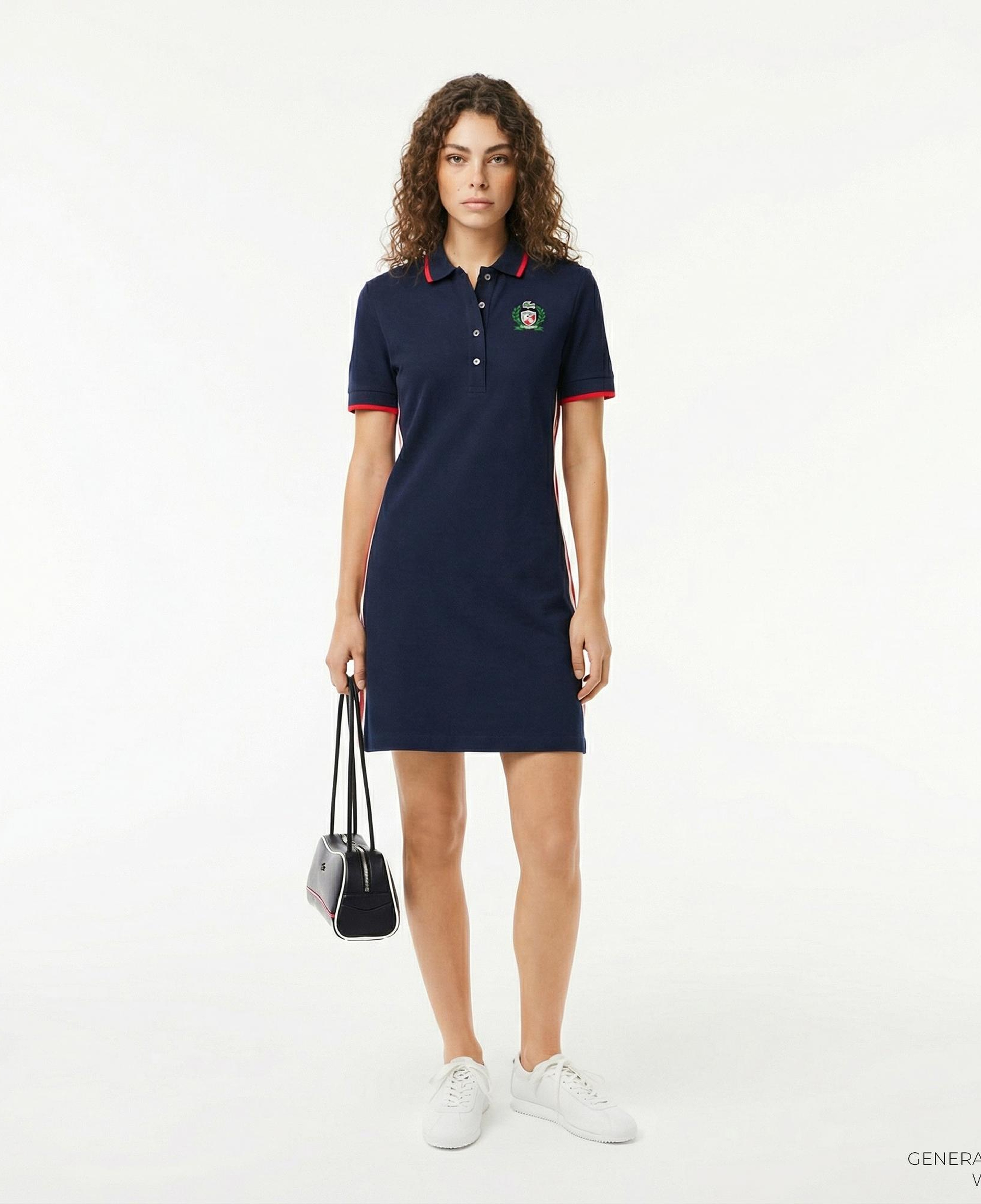 Lacoste Kadın Slim Fit Kısa Kollu Polo Yaka Renk Bloklu Lacivert Elbise