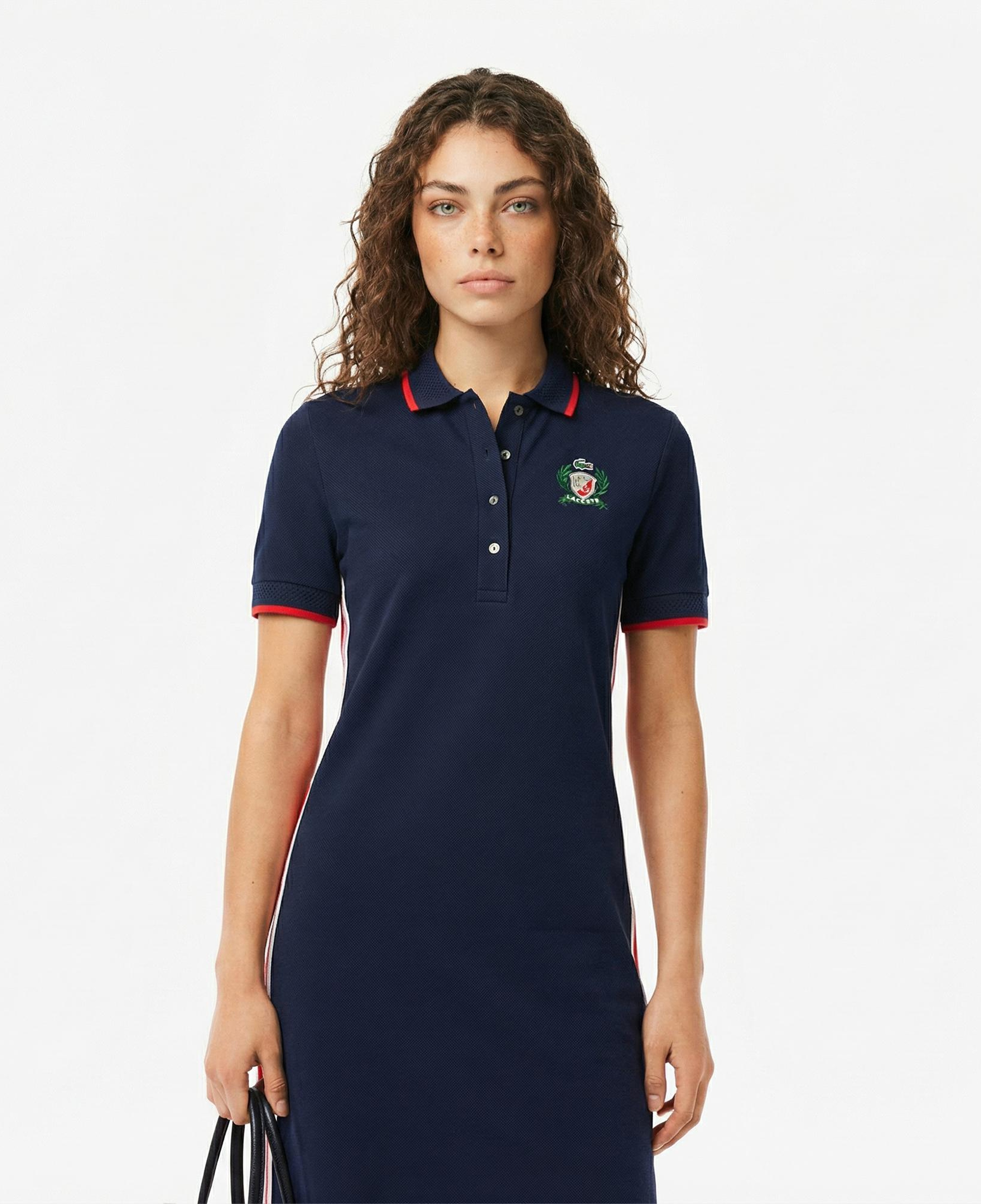 Lacoste Kadın Slim Fit Kısa Kollu Polo Yaka Renk Bloklu Lacivert Elbise