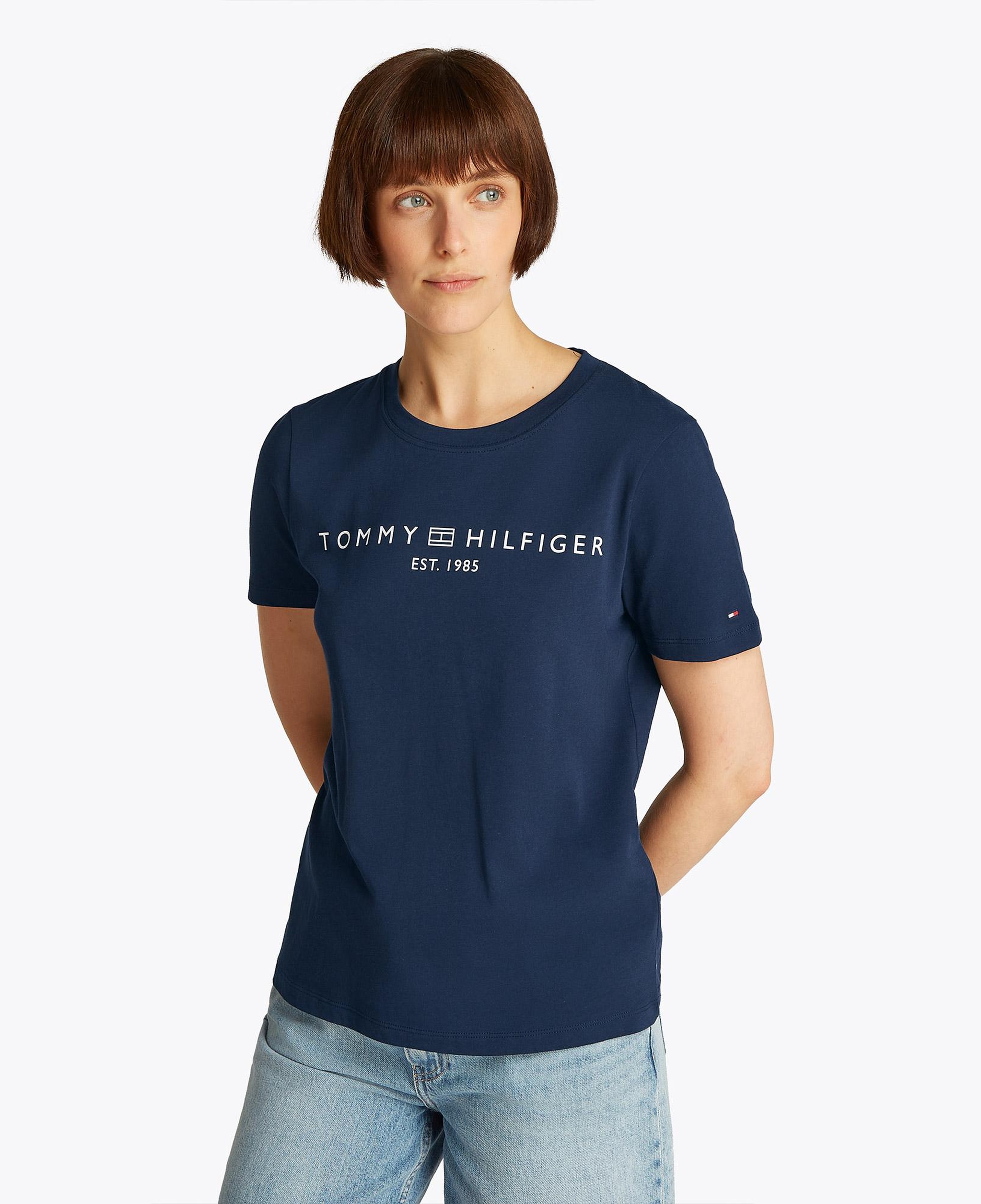 Tommy Hilfiger Corp Logo Kadın Lacivert Crop T-Shirt