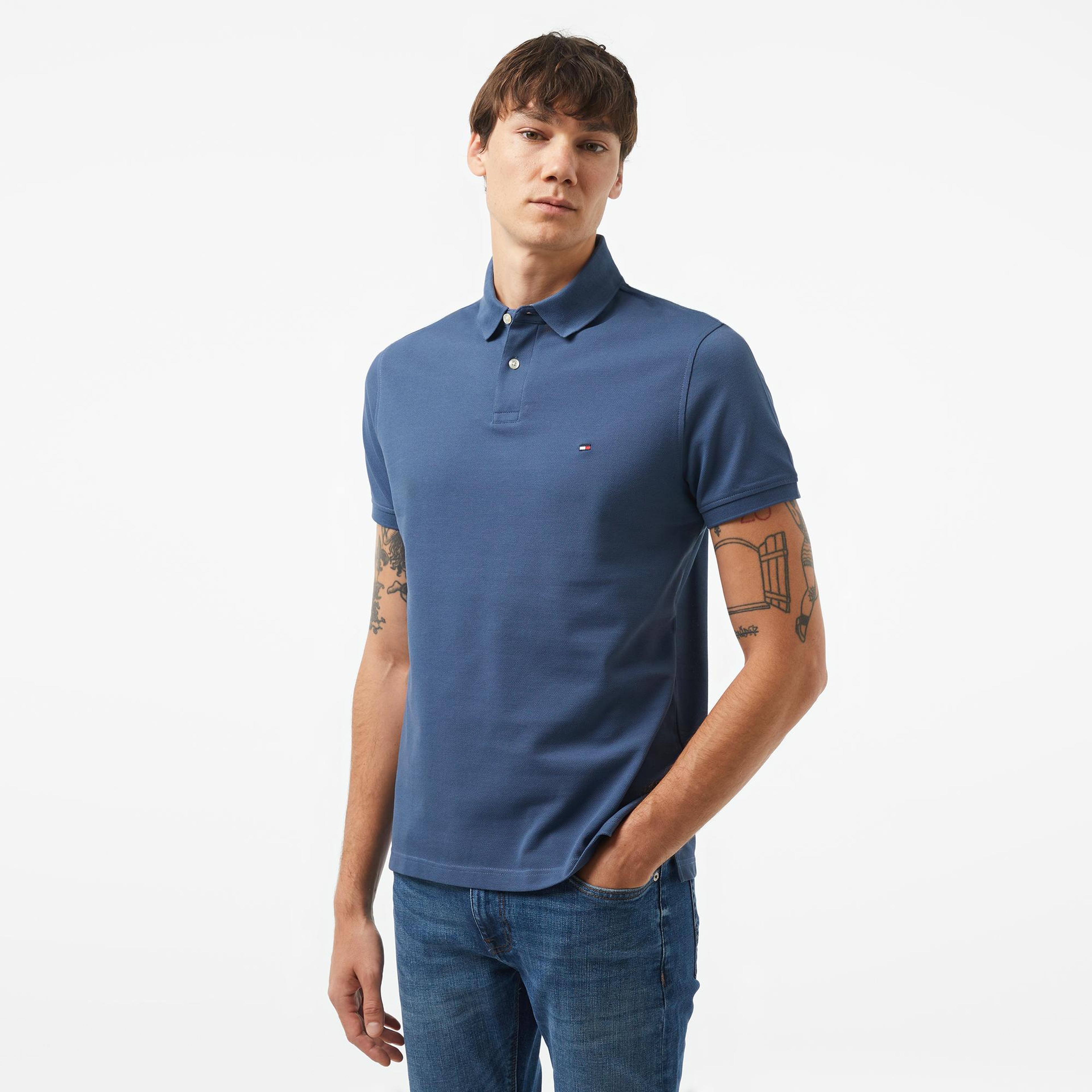 Tommy Hilfiger Nos Erkek Mavi Polo Yaka T-Shirt