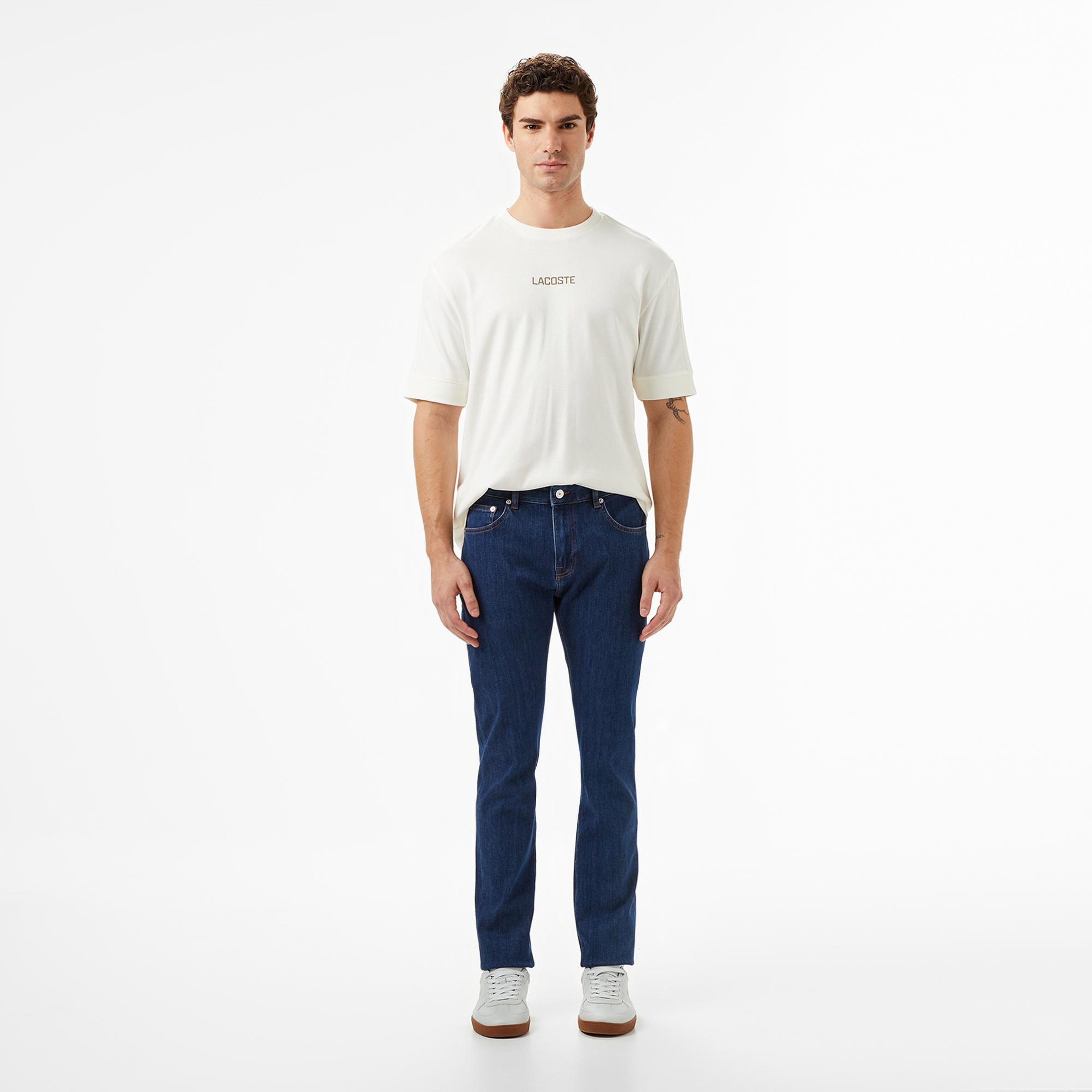 Lacoste Erkek Loose Fit Bisiklet Yaka Baskılı Beyaz T-Shirt