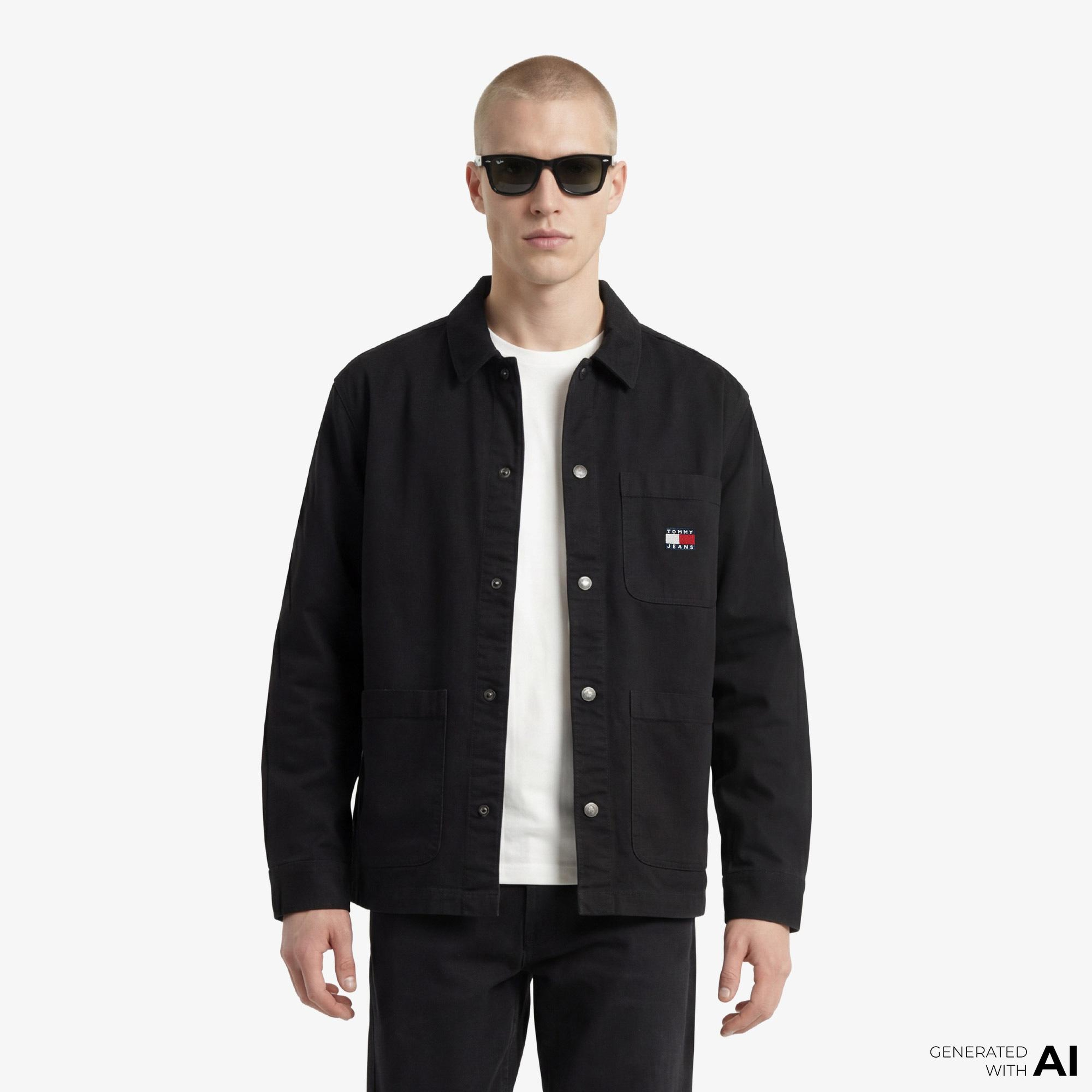Tommy Hilfiger Overshirt Erkek Siyah Gömlek