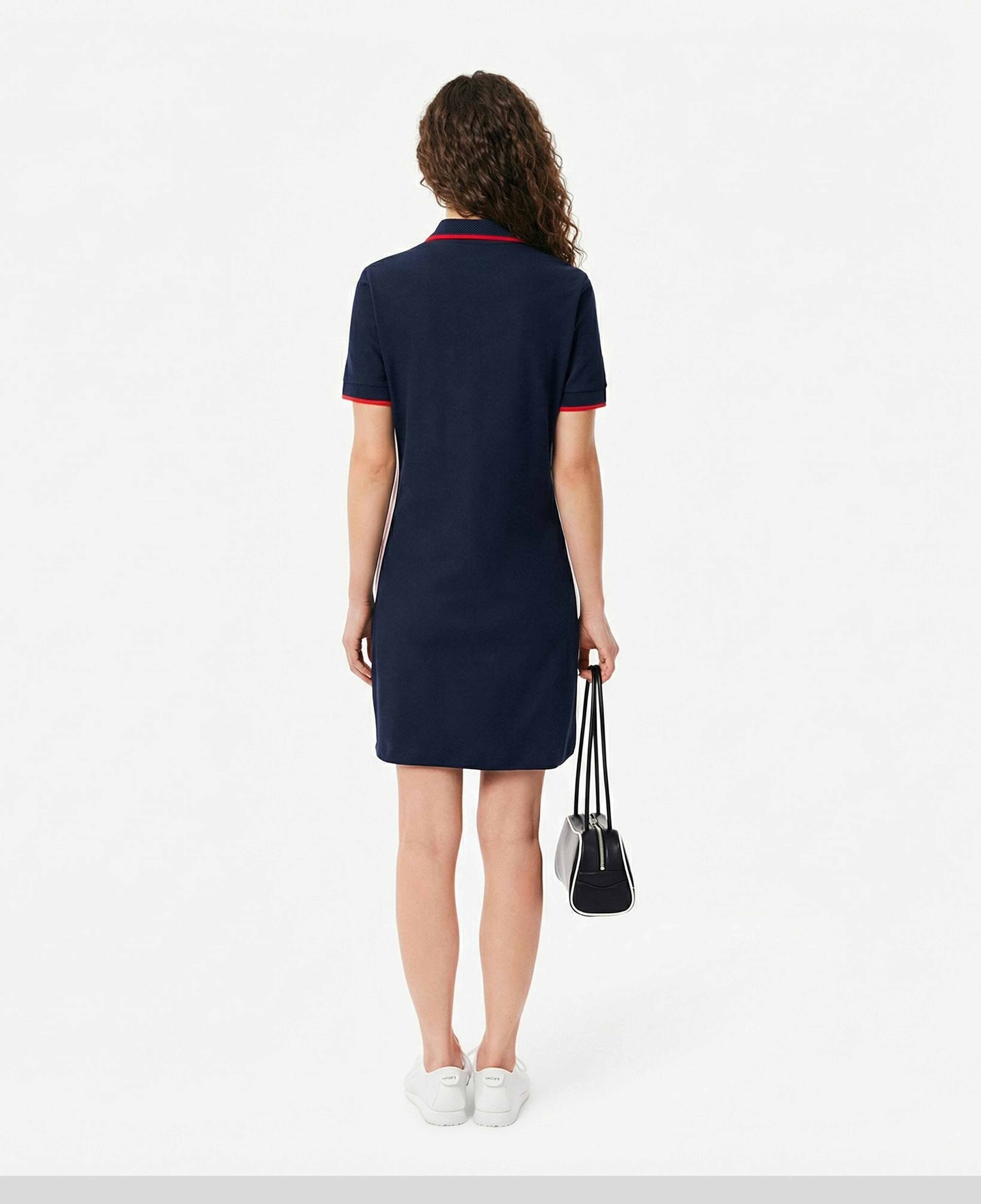 Lacoste Kadın Slim Fit Kısa Kollu Polo Yaka Renk Bloklu Lacivert Elbise