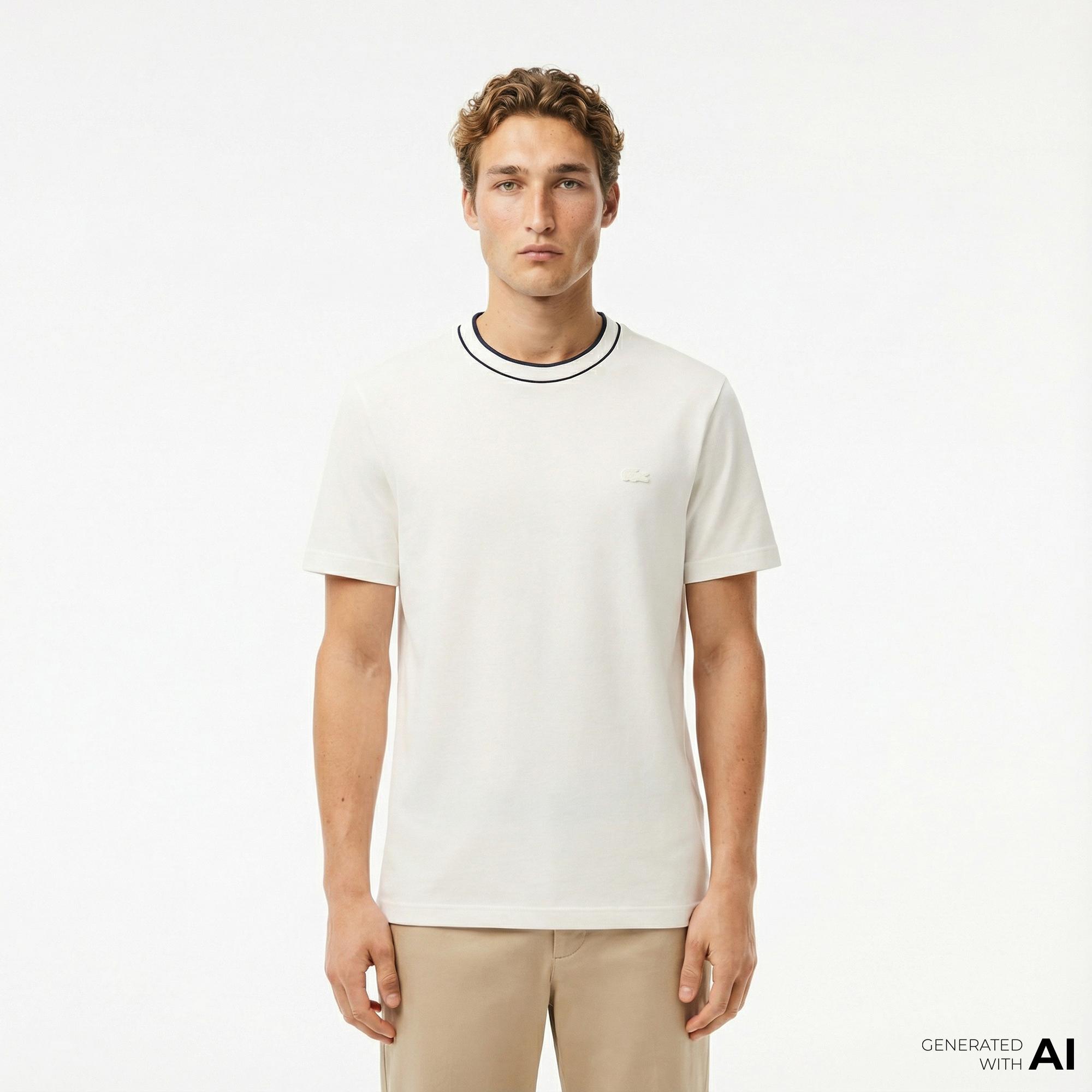 Lacoste Erkek Regular Fit Bisiklet Yaka Beyaz T-Shirt