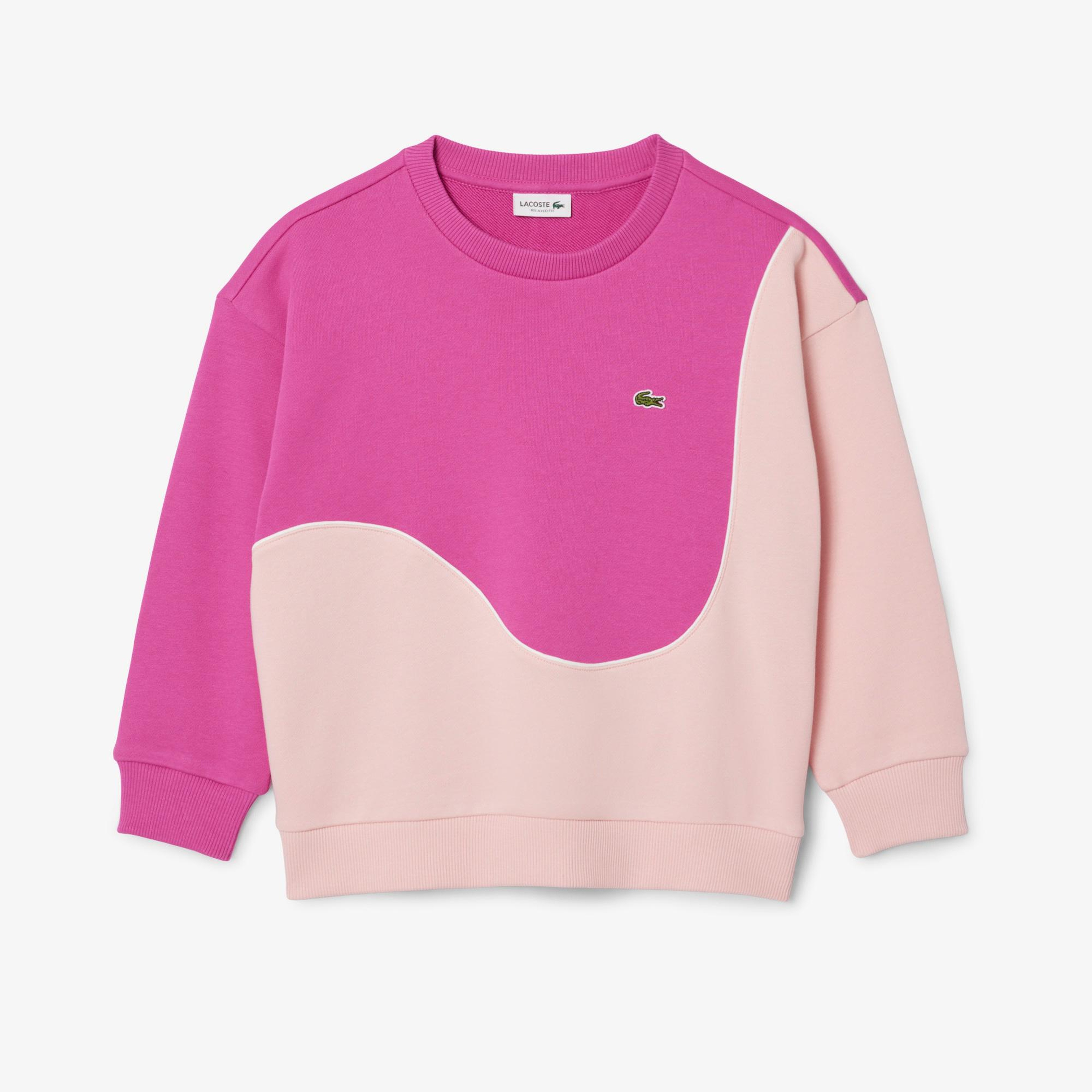 Lacoste Çocuk Bisiklet Yaka Renk Bloklu Pembe Sweatshirt