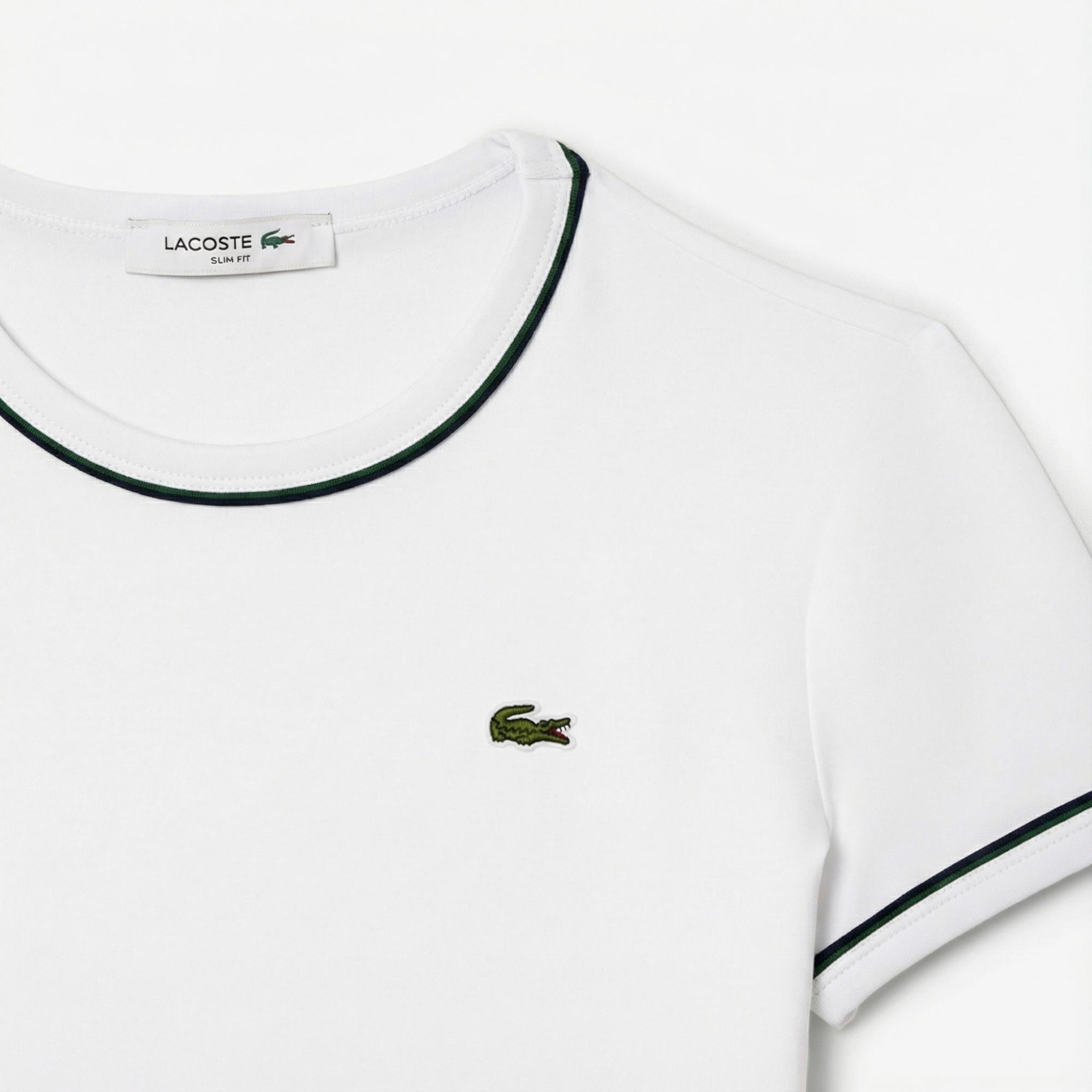 Lacoste Kadın Slim Fit Bisiklet Yaka Beyaz T-Shirt