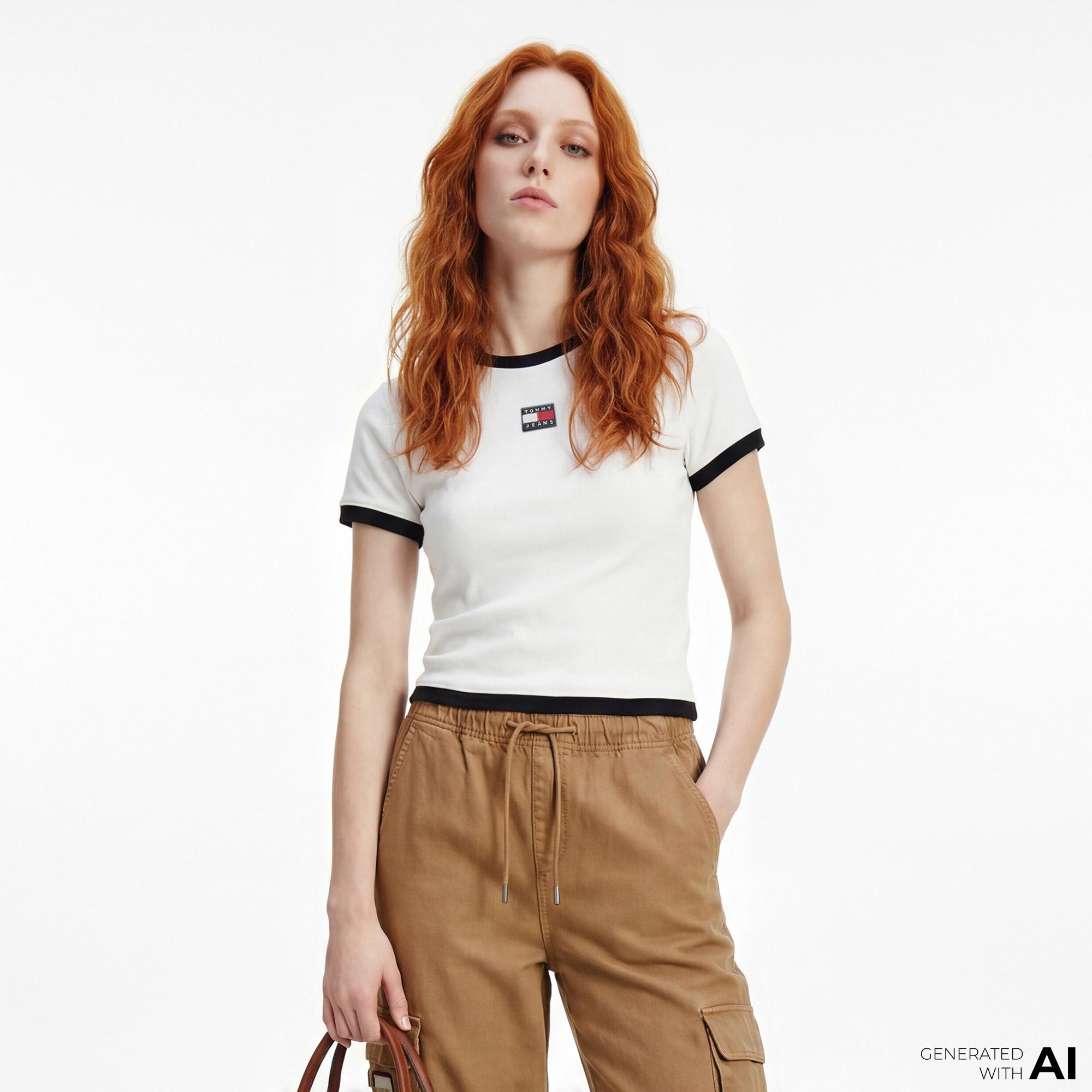 Tommy Hilfiger Badge Kadın Beyaz T-Shirt