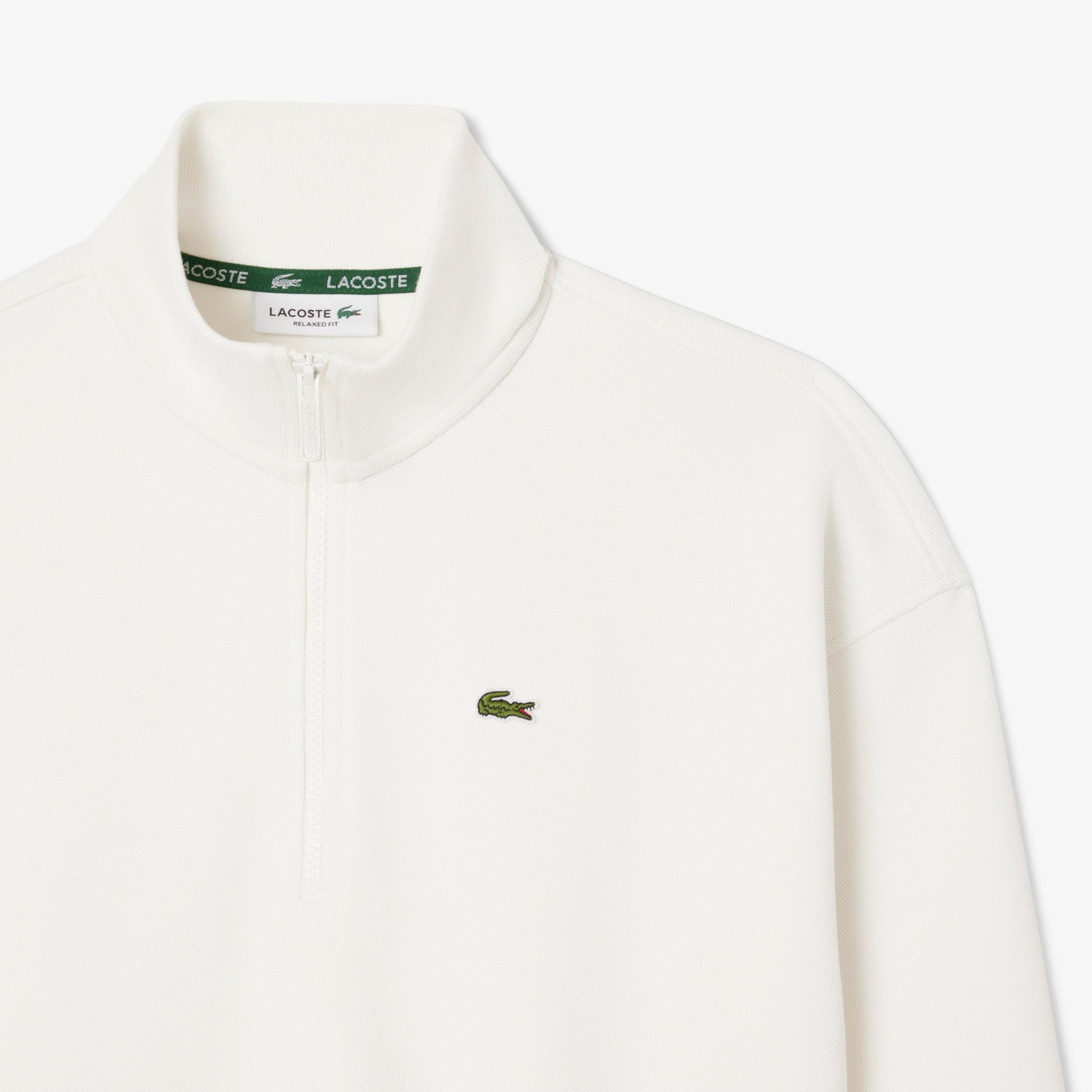 Lacoste Kadın Relaxed Fit Yarım Fermuarlı Beyaz Sweatshirt