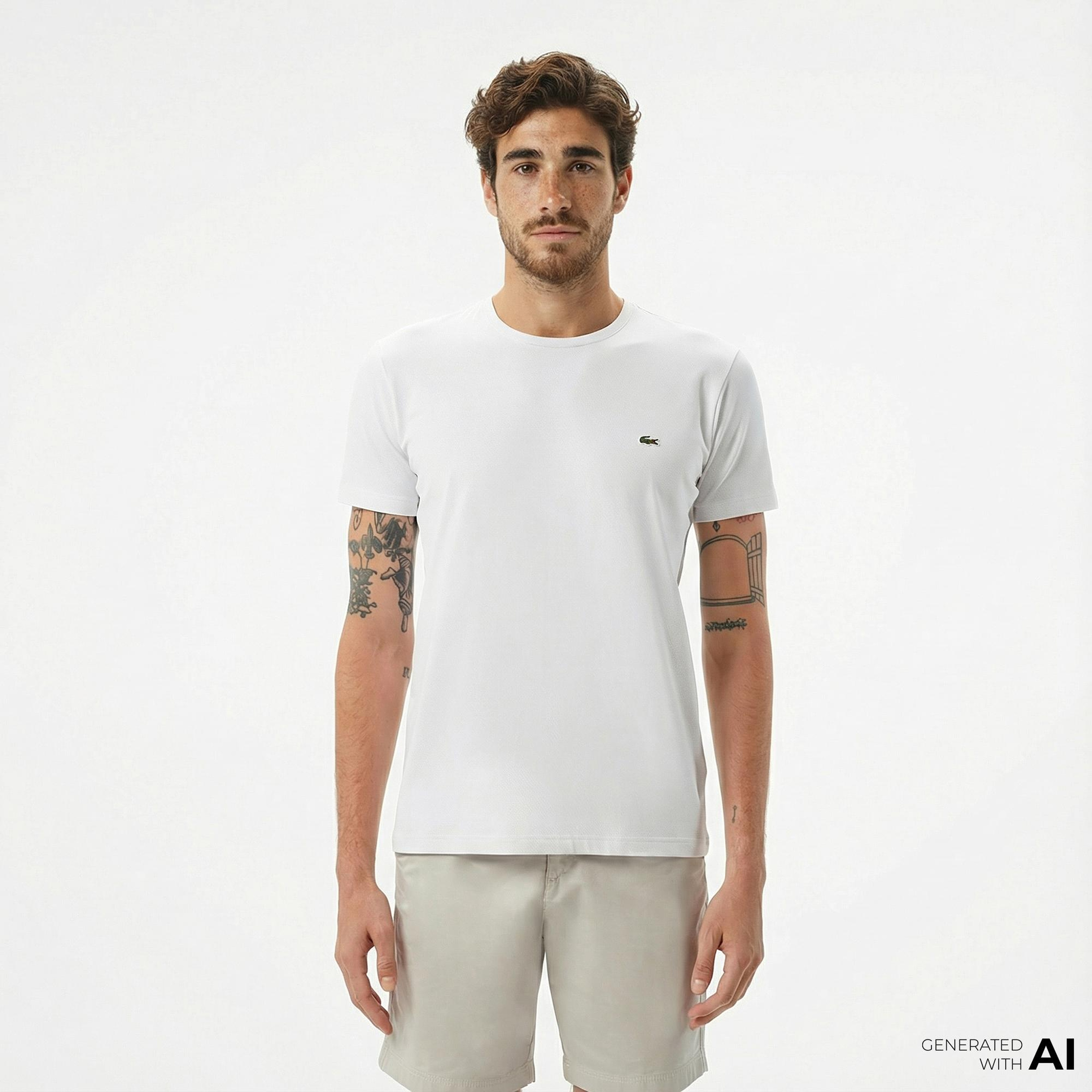Lacoste Erkek Slim Fit Bisiklet Yaka Beyaz T-Shirt