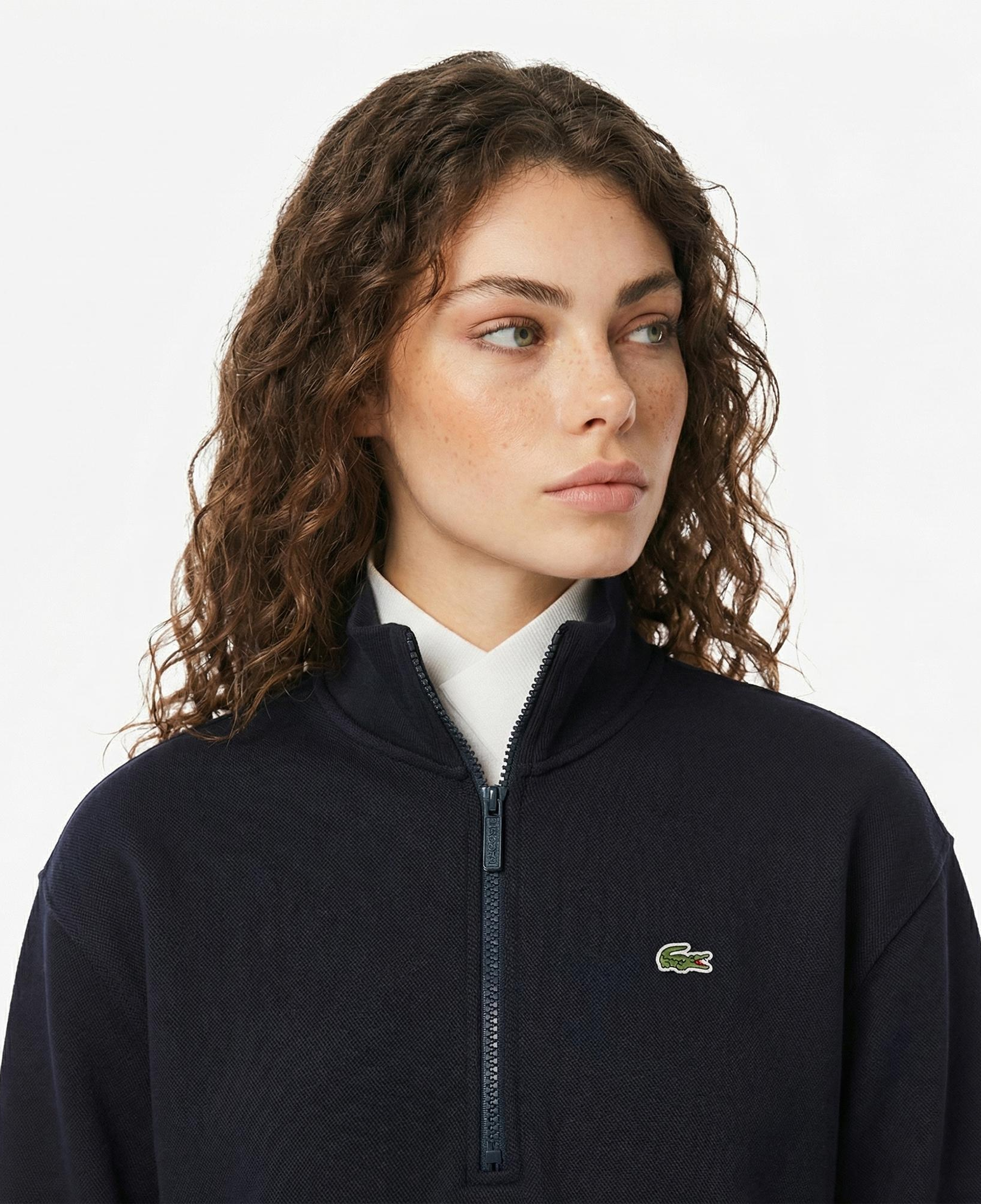 Lacoste Kadın Relaxed Fit Yarım Fermuarlı Lacivert Sweatshirt