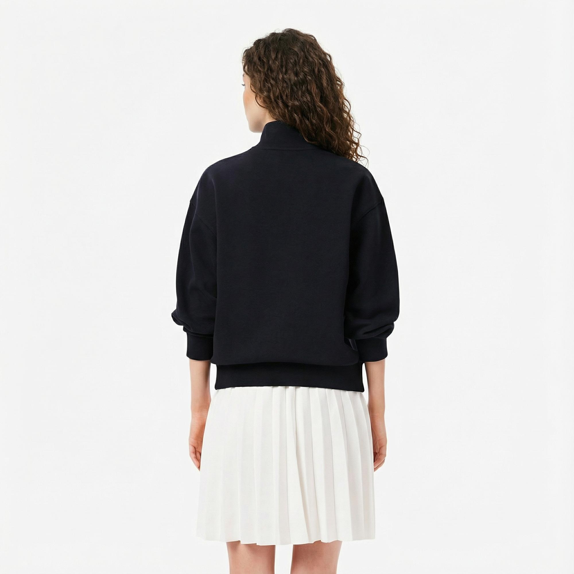 Lacoste Kadın Relaxed Fit Yarım Fermuarlı Lacivert Sweatshirt