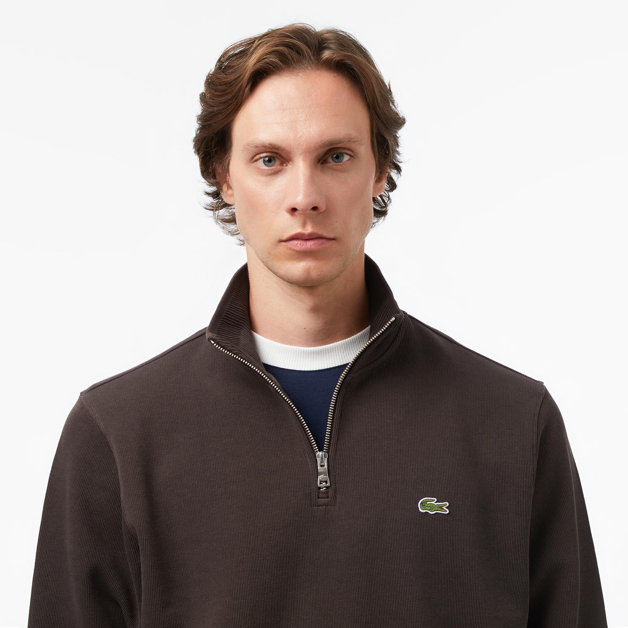 Lacoste Erkek Classic Fit Yarım Fermuarlı Kahverengi Sweatshirt