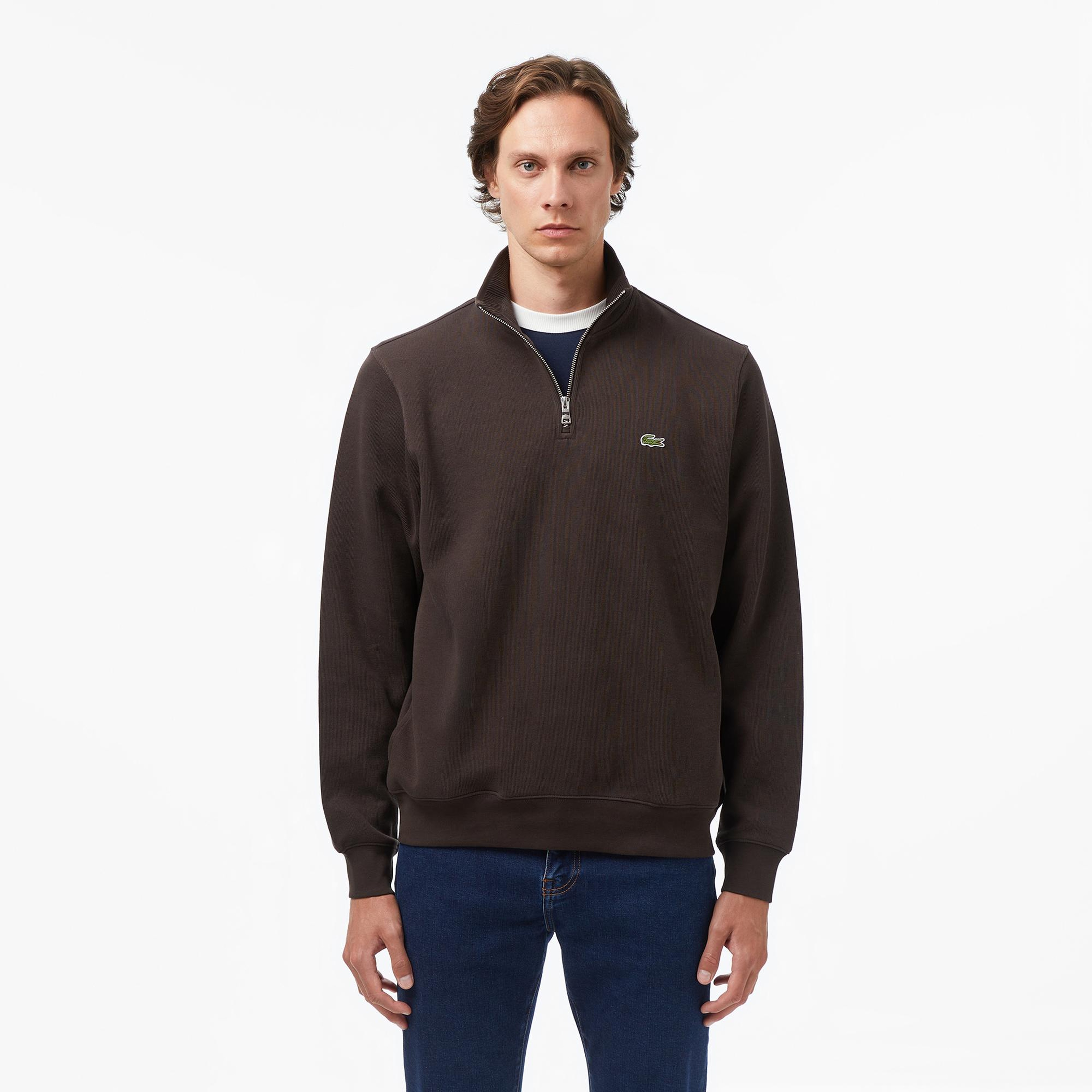 Lacoste Erkek Classic Fit Yarım Fermuarlı Kahverengi Sweatshirt