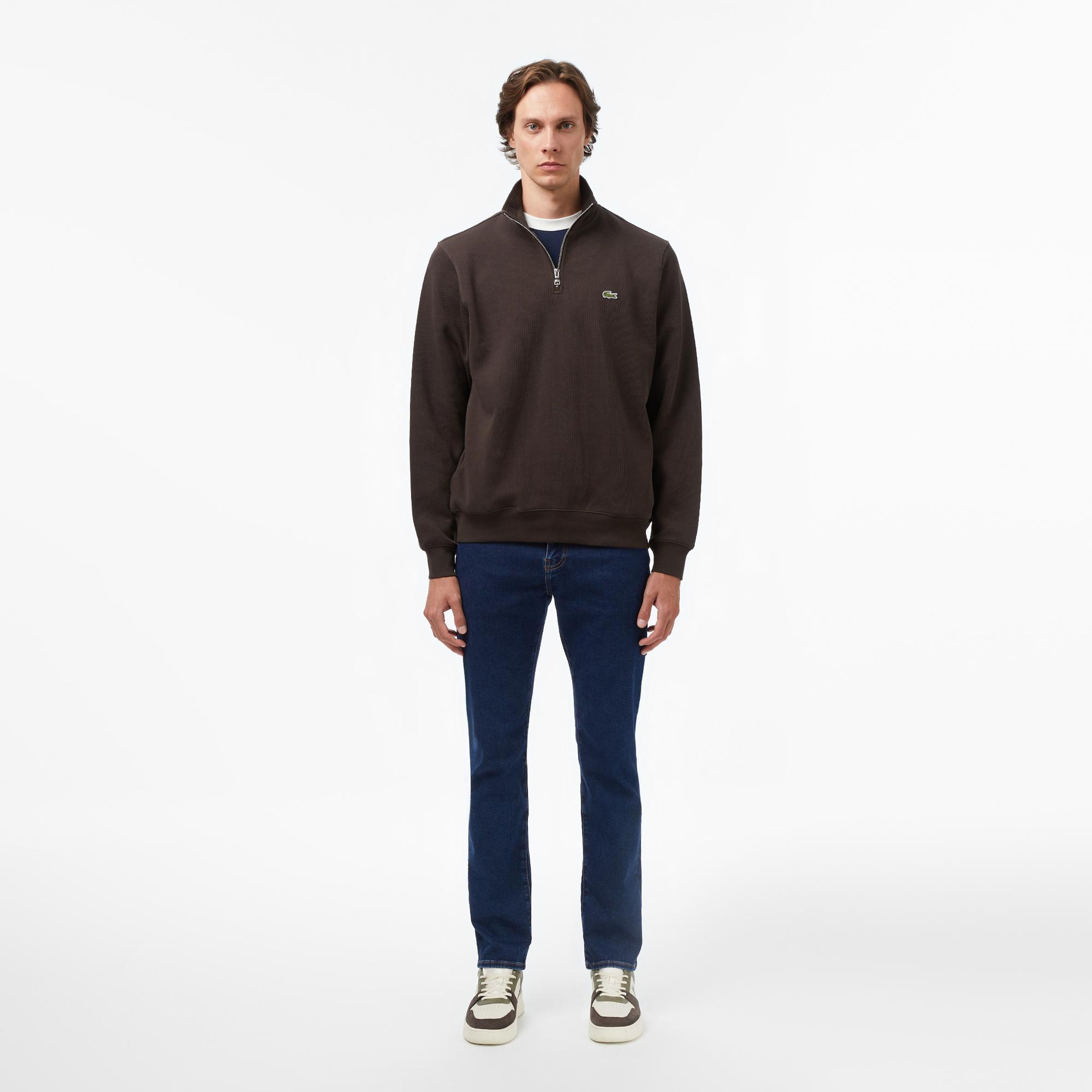 Lacoste Erkek Classic Fit Yarım Fermuarlı Kahverengi Sweatshirt