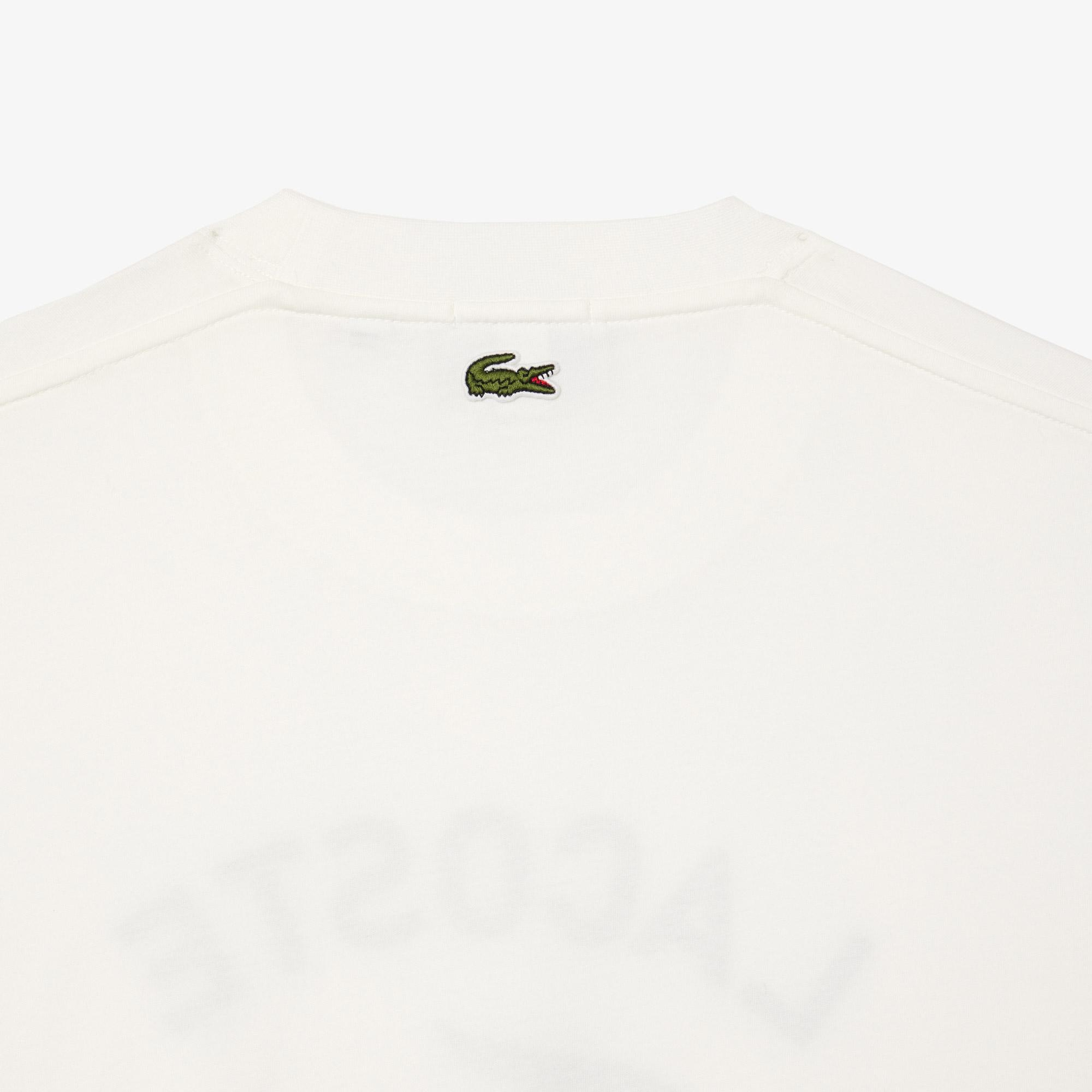 Lacoste Unisex Classic Fit Bisiklet Yaka Baskılı Beyaz T-Shirt