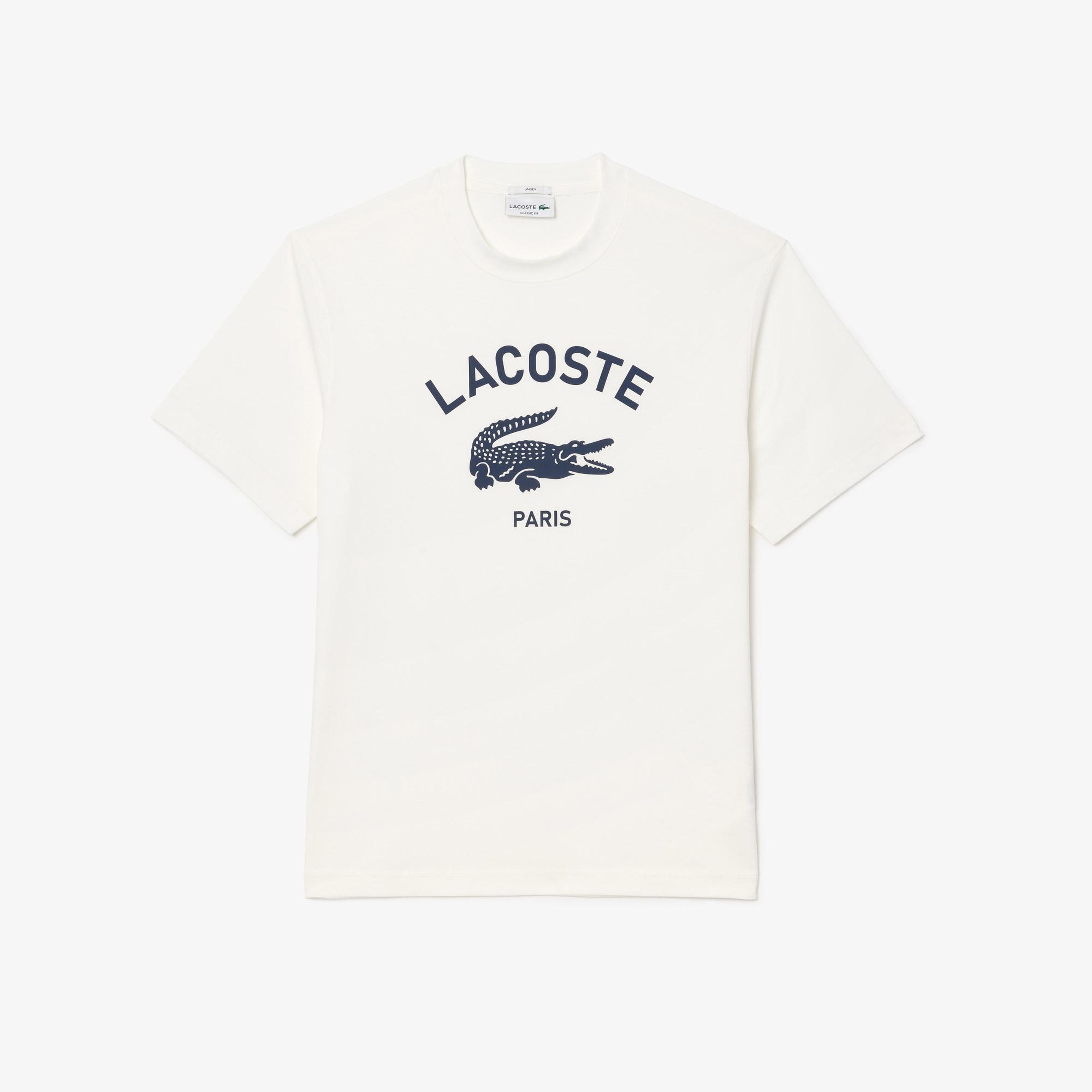 Lacoste Unisex Classic Fit Bisiklet Yaka Baskılı Beyaz T-Shirt