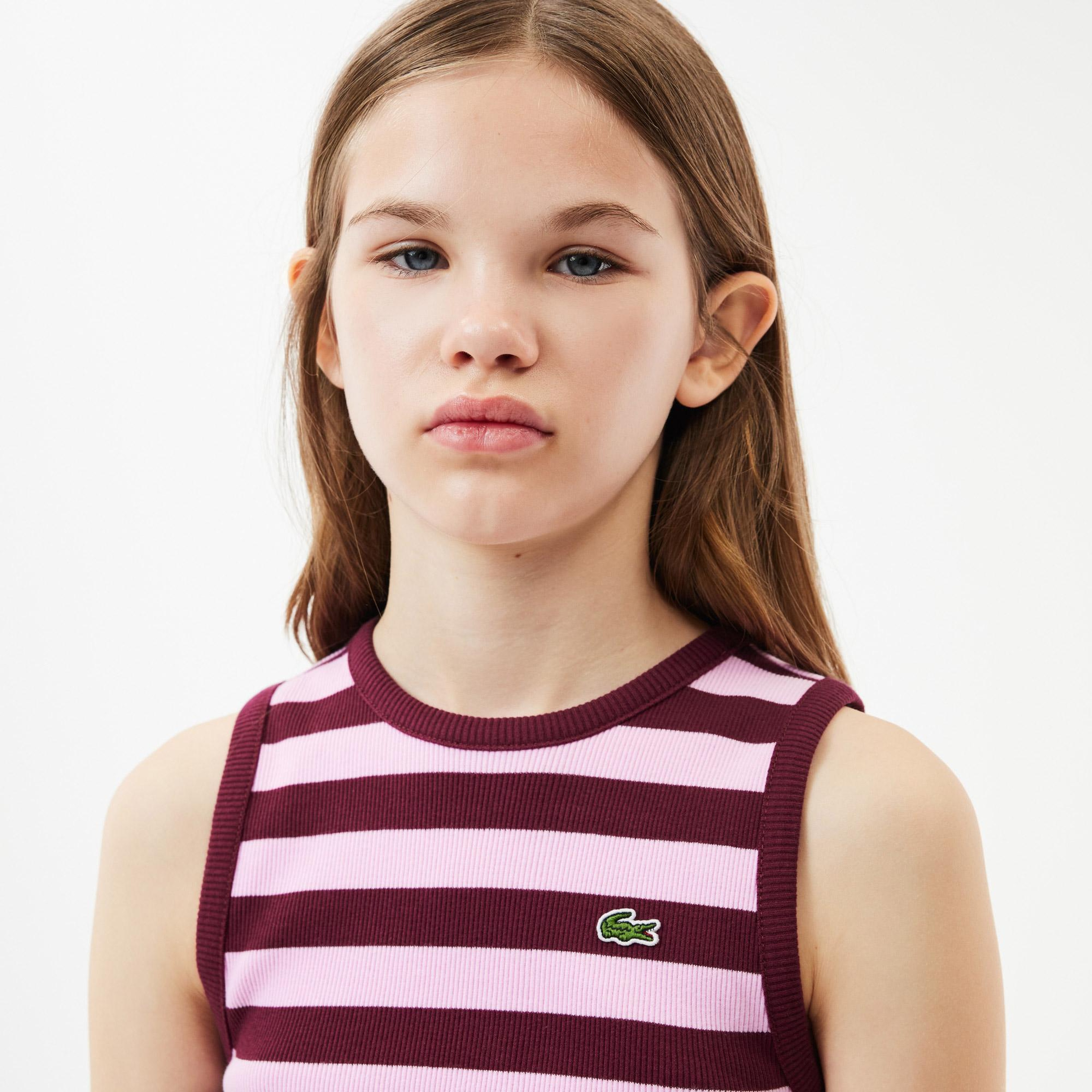 Lacoste Çocuk Kolsuz Bisiklet Yaka Çizgili Pembe T-Shirt