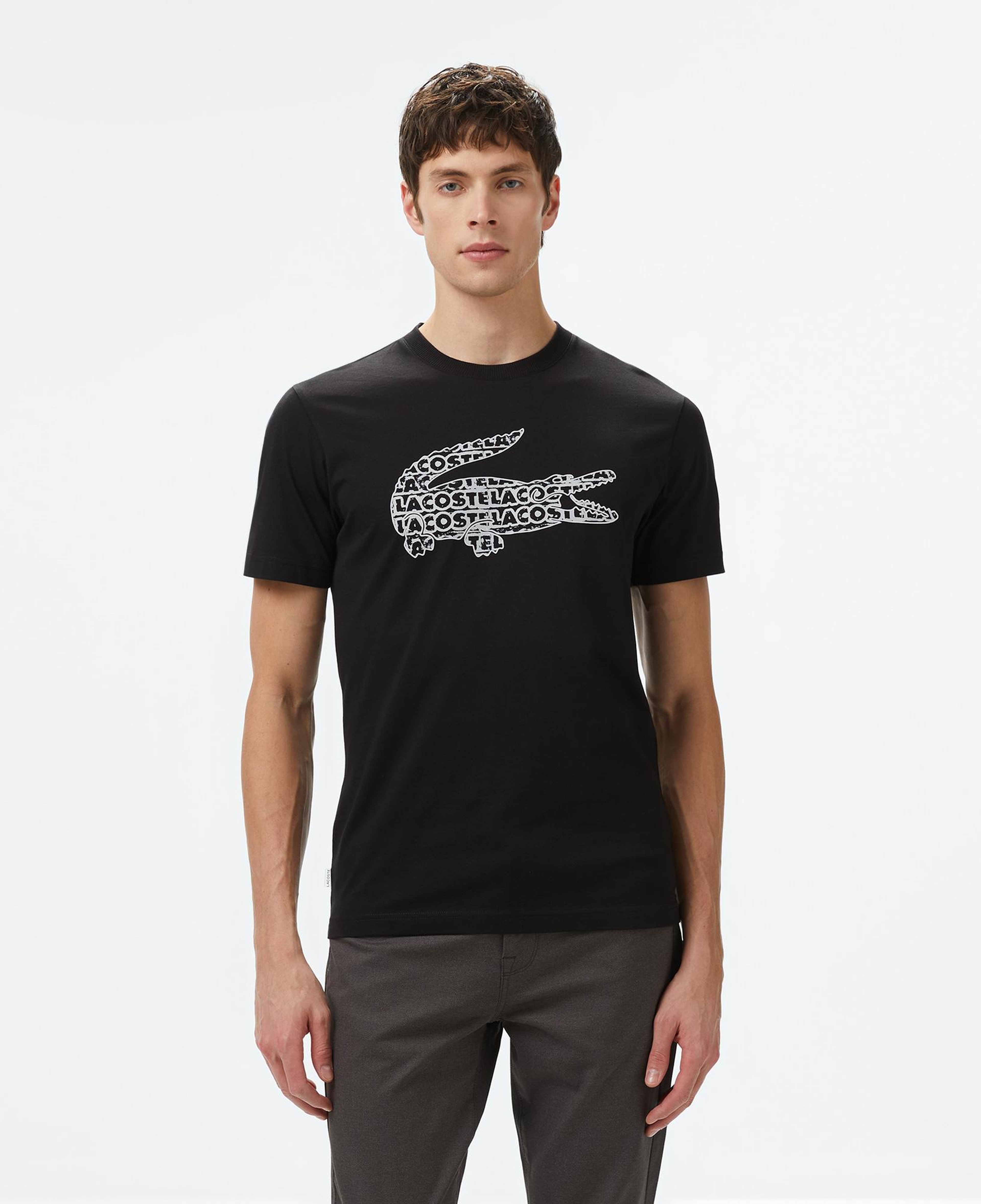 Lacoste Erkek Regular Fit Bisiklet Yaka Baskılı Siyah T-Shirt