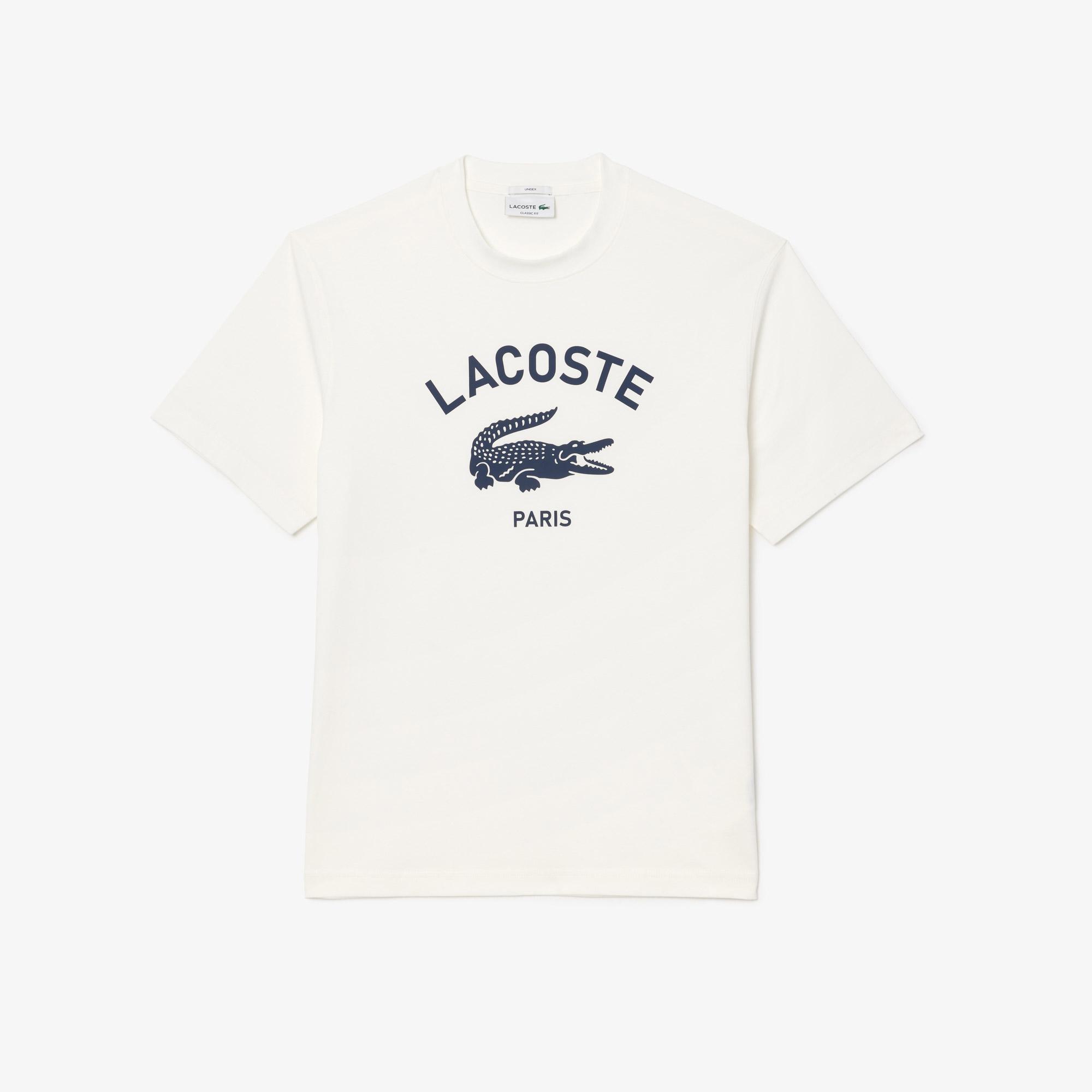 Lacoste Unisex Classic Fit Bisiklet Yaka Baskılı Beyaz T-Shirt