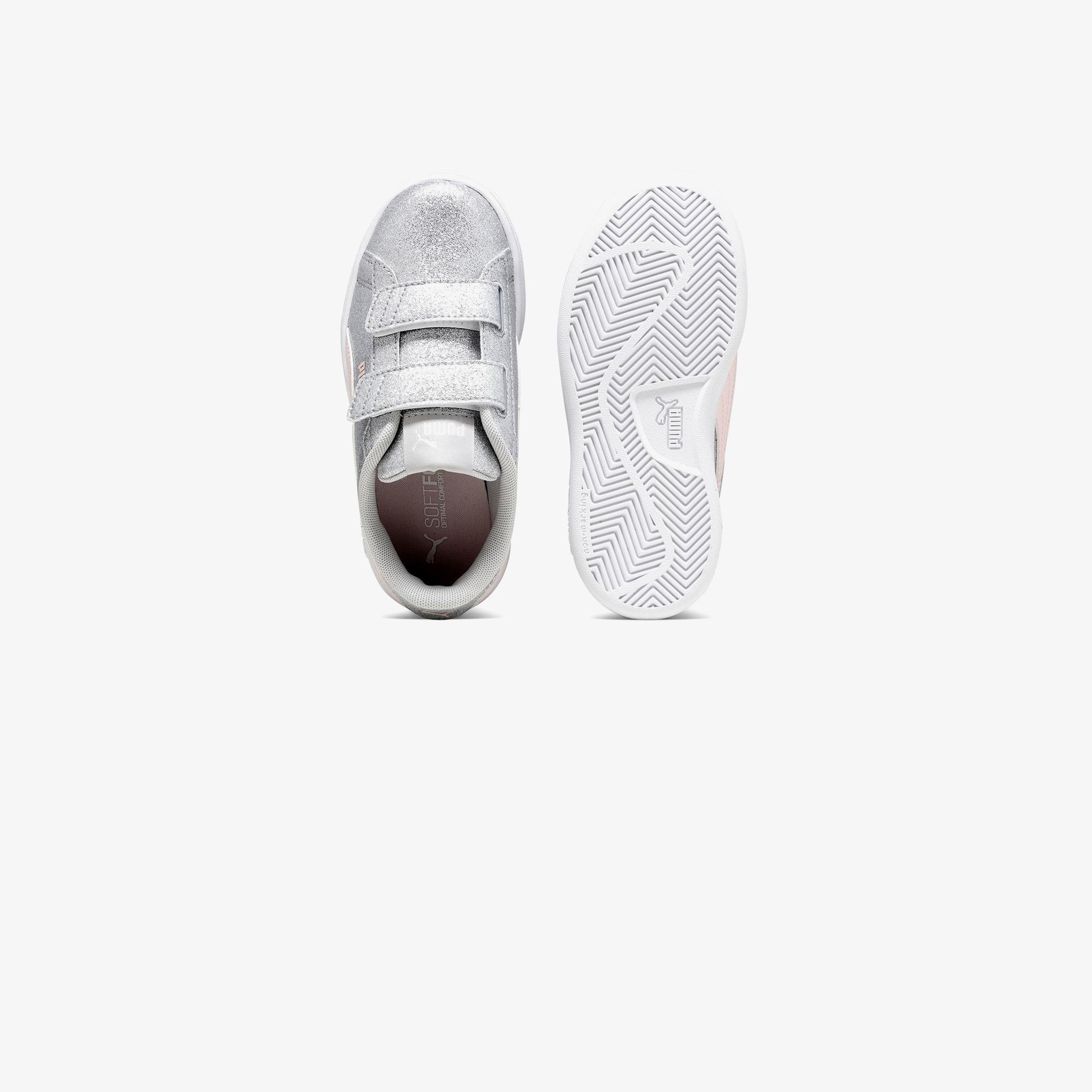 Puma Smash 3.0 Gliz Glam V PS Çocuk Gri Spor Ayakkabı