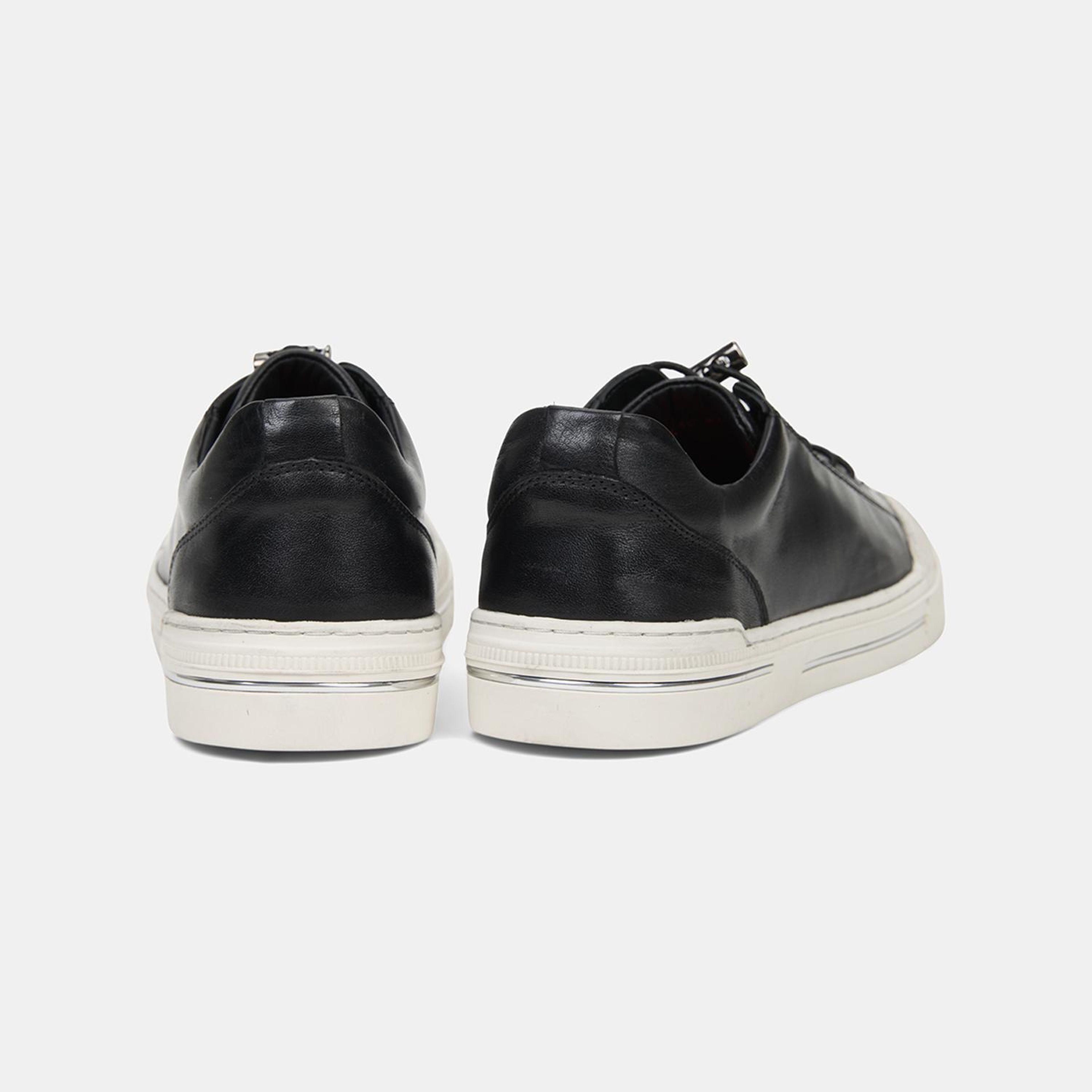 Erkek Siyah Lastik Bağcıklı Deri Sneaker