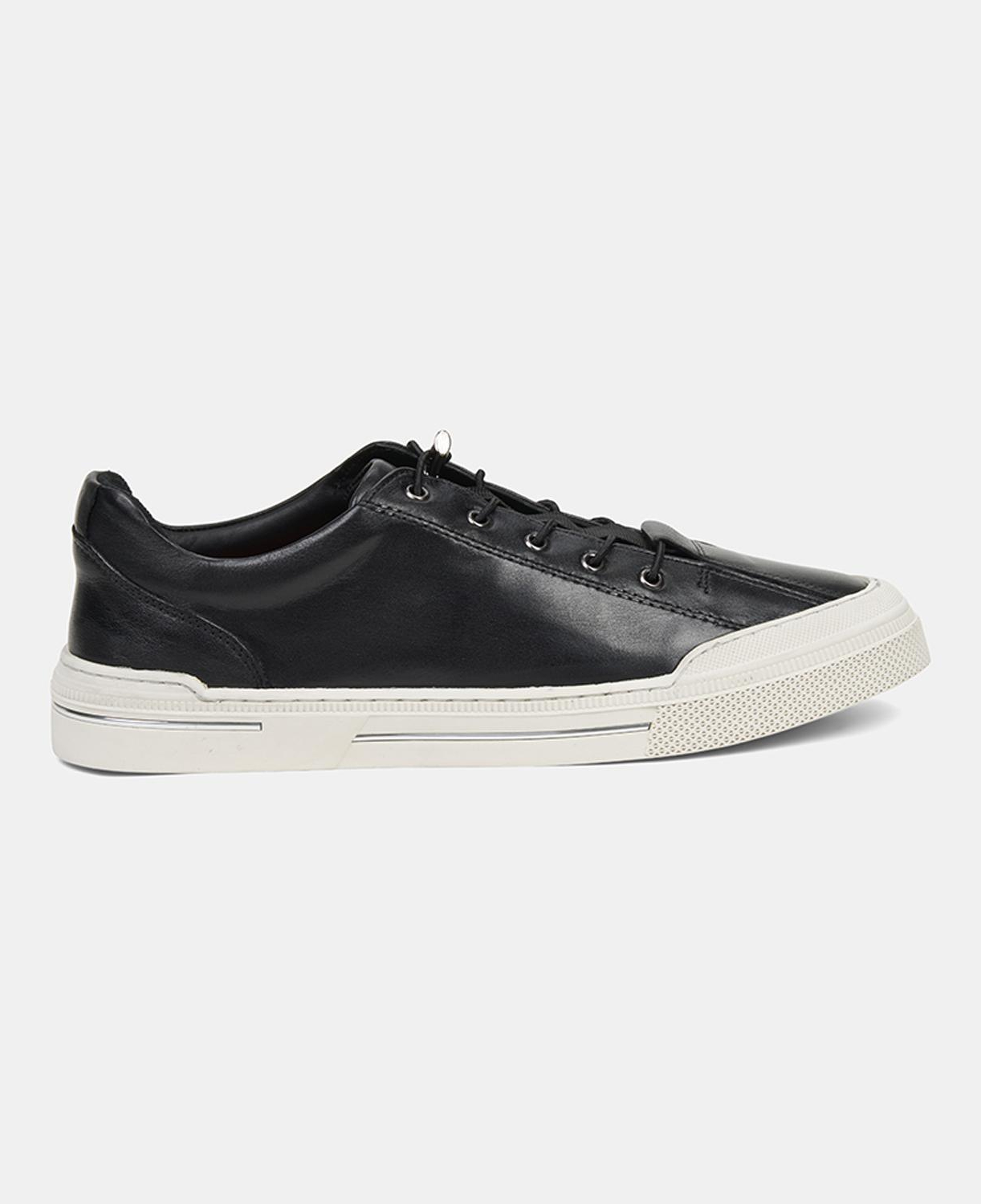 Erkek Siyah Lastik Bağcıklı Deri Sneaker