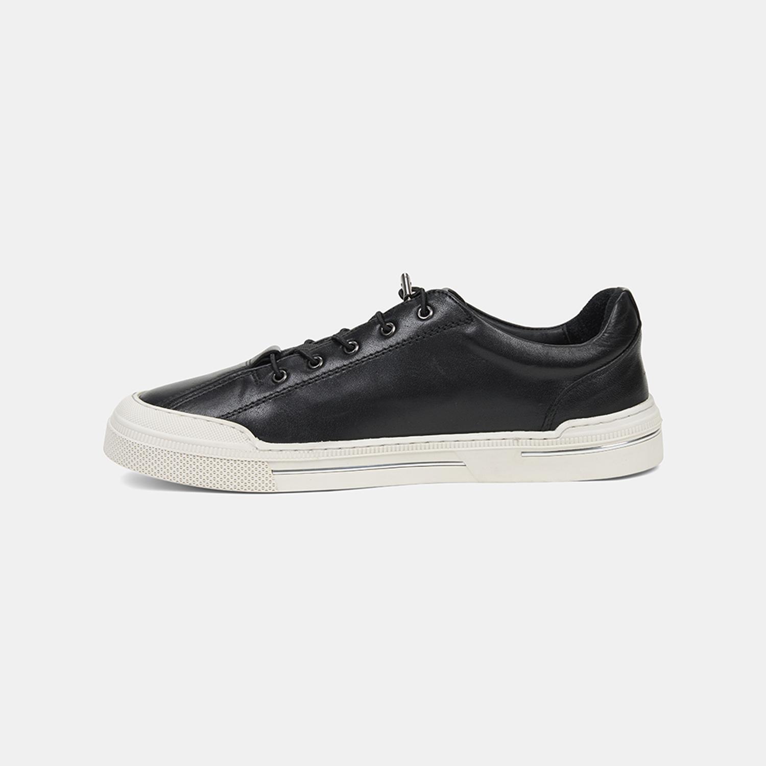 Erkek Siyah Lastik Bağcıklı Deri Sneaker