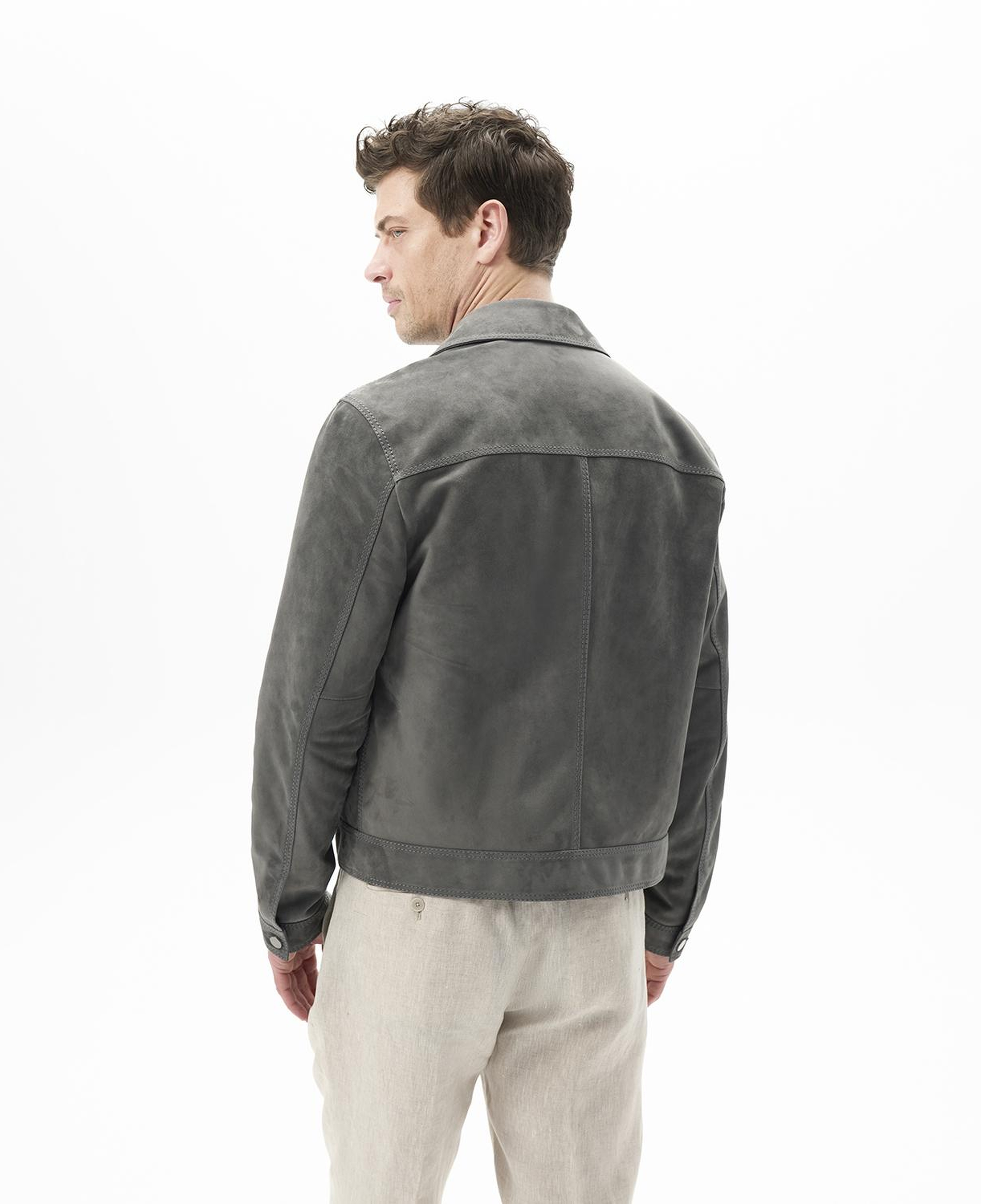 Erkek Gri Gömlek Yaka Süet Ceket