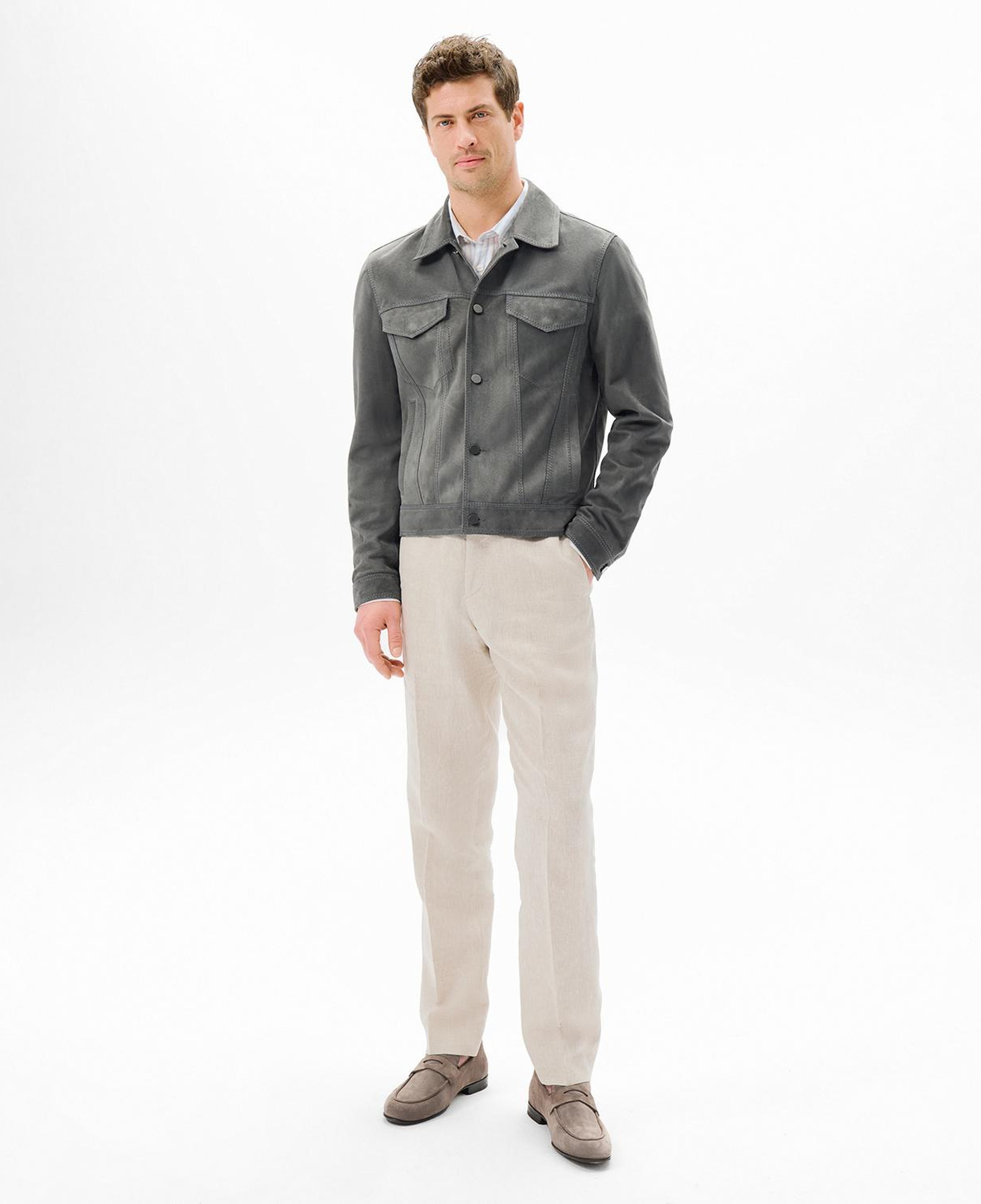 Erkek Gri Gömlek Yaka Süet Ceket