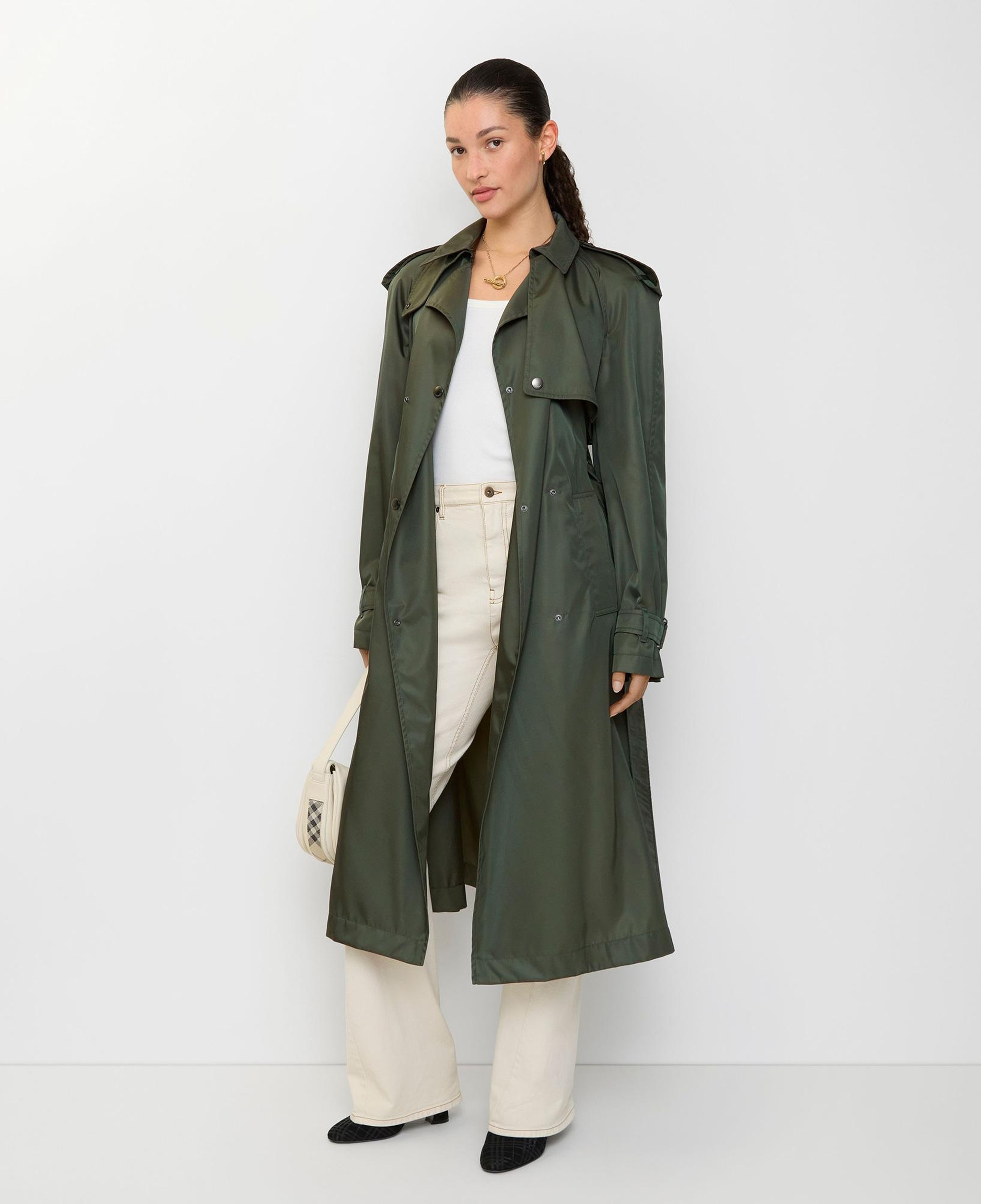 Burberry Long Nylon Hooded Kadın Yeşil Trençkot