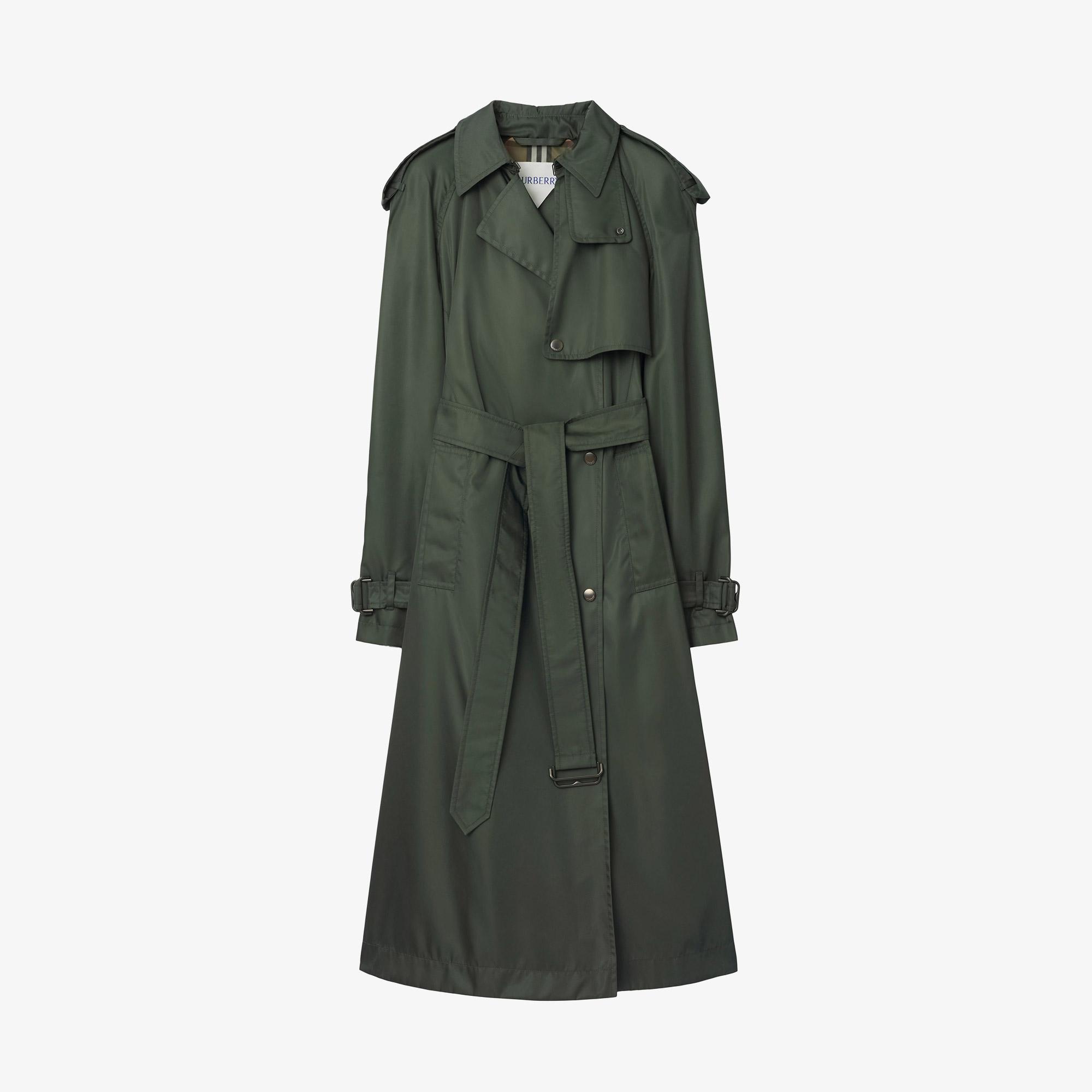 Burberry Long Nylon Hooded Kadın Yeşil Trençkot