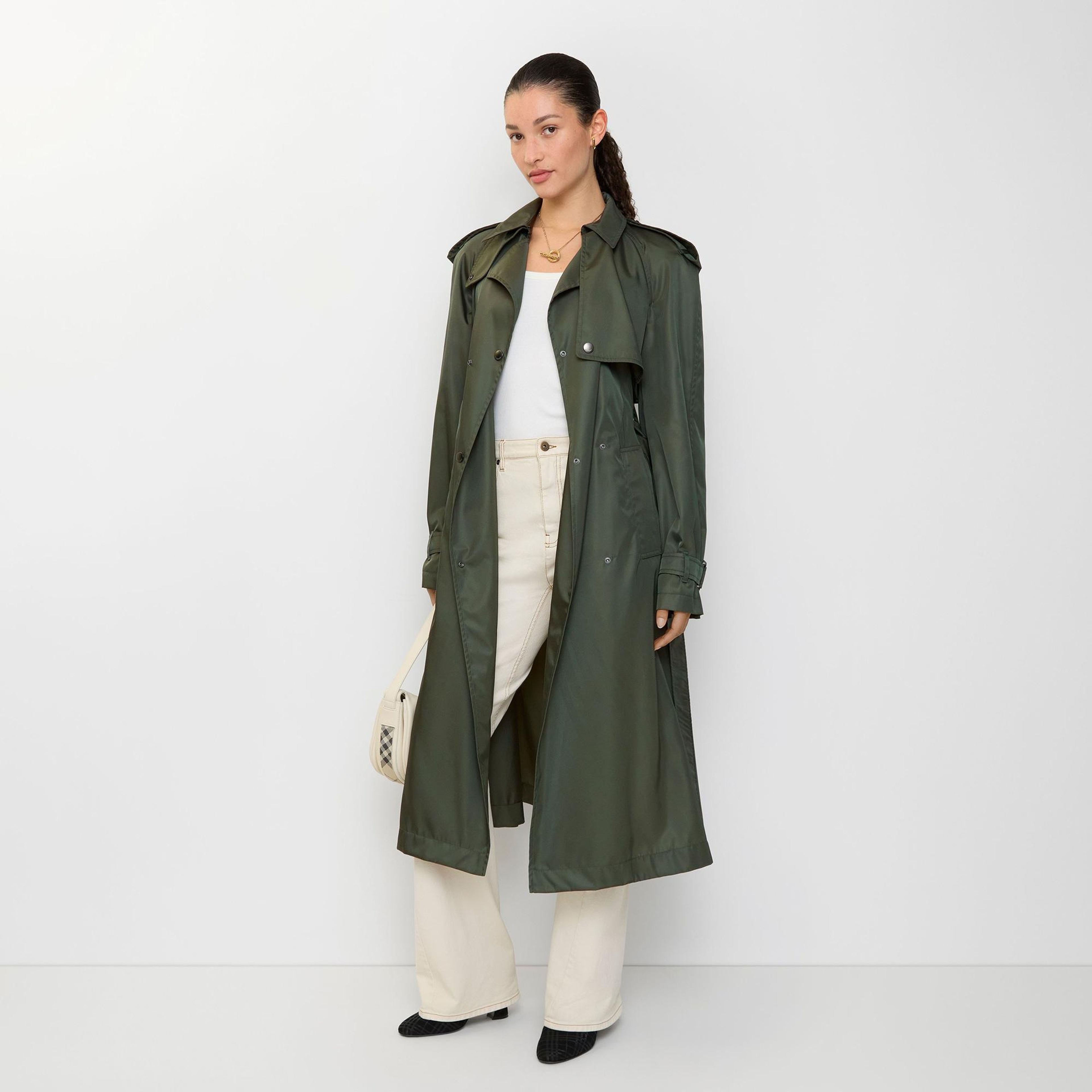 Burberry Long Nylon Hooded Kadın Yeşil Trençkot